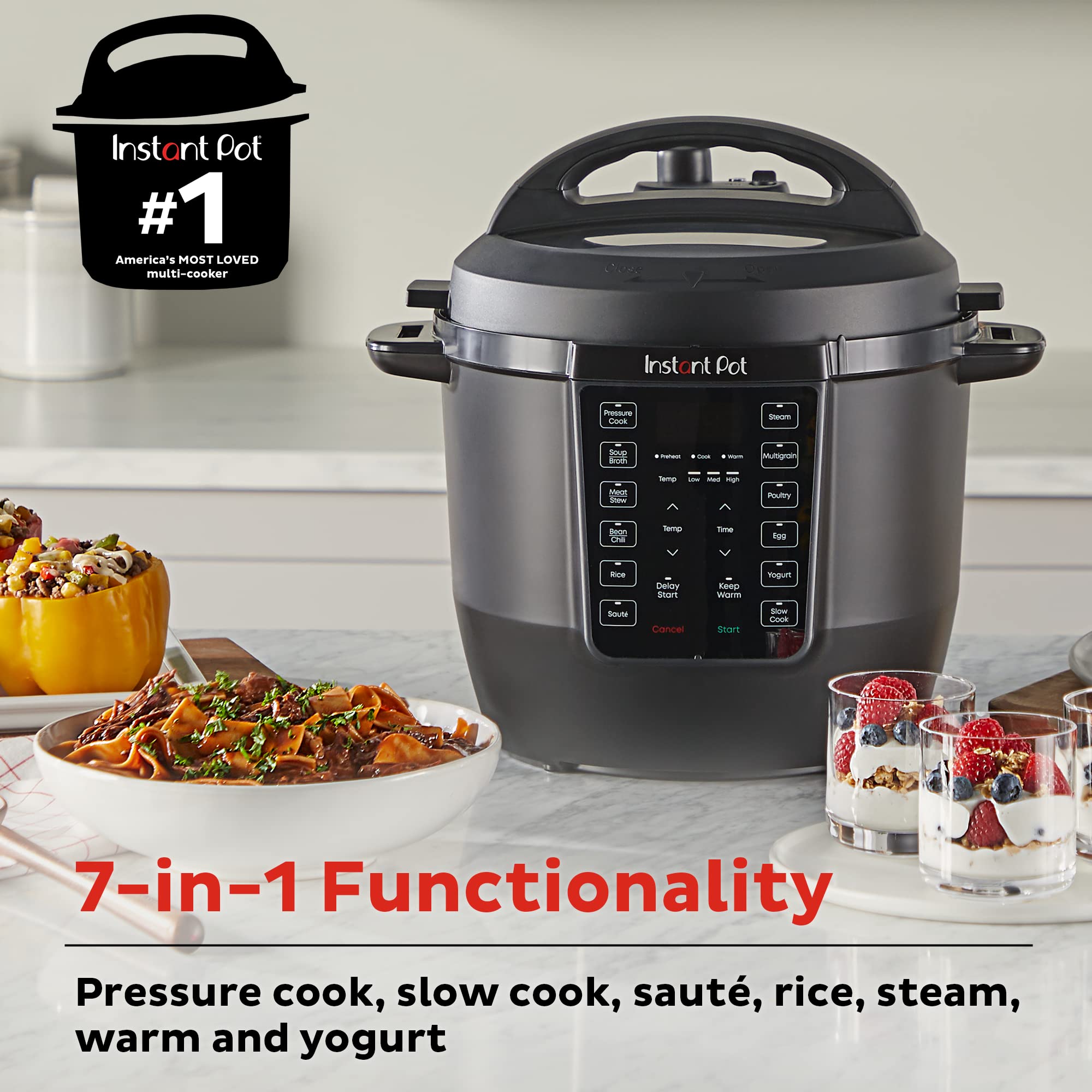 Instant Pot RIO 7-in-1 Electric Multi-Cooker - 6 Quart Pressure Cooker, Slow Cooker, Rice Cooker, Steamer, Sauté Pan, Yogurt Maker & Food Warmer with Smart App (800+ Recipes) - Perfect for Meal Prep, Family Dinners & Healthy Cooking
