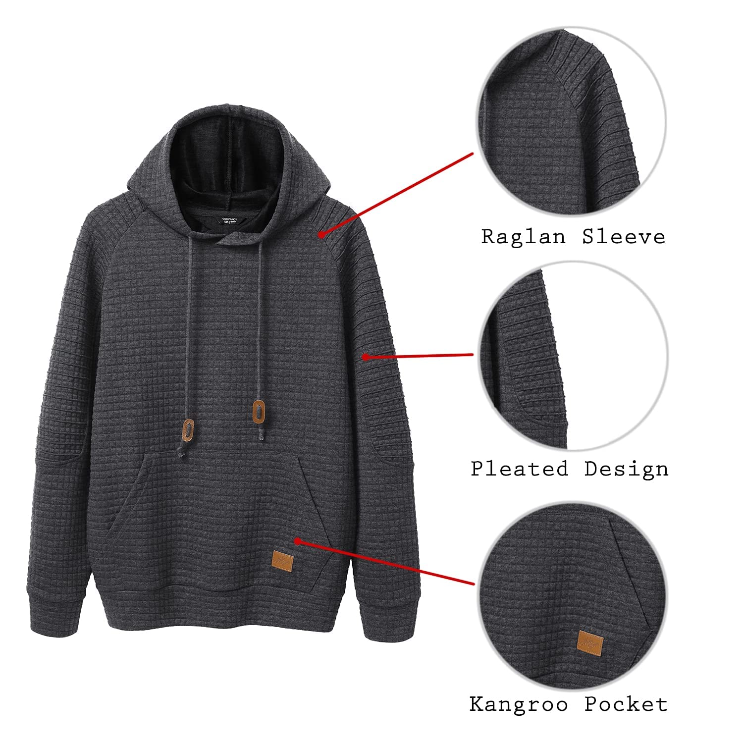 COOFANDY Men's Casual Pullover Hoodie - Long Sleeve Waffle Knit Sweatshirt with Kangaroo Pocket & Drawstring Hood | Perfect for Streetwear, Loungewear, and Outdoor Activities