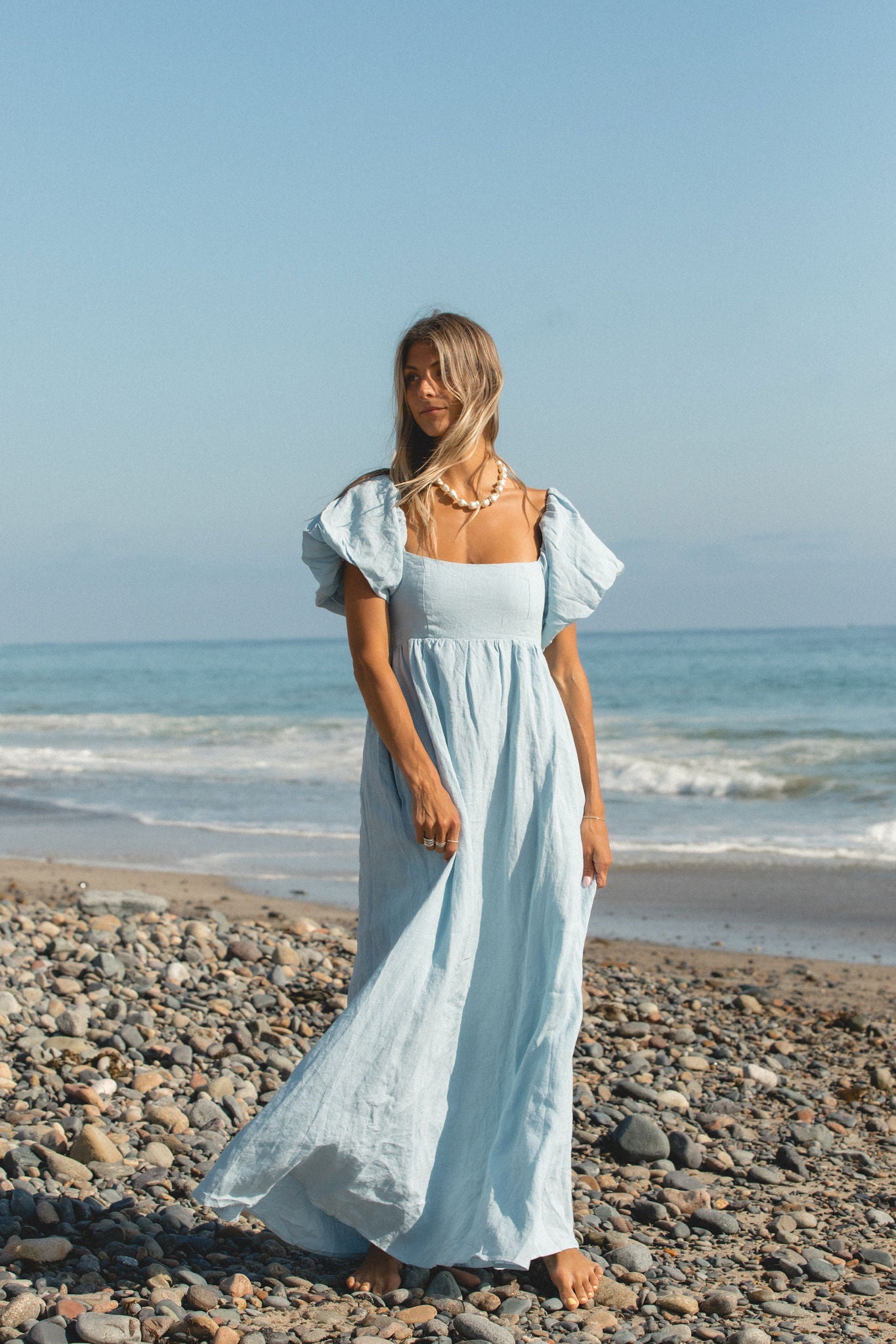 French Riviera Linen Dress for Women - Breathable Summer Beach Dress, Casual Boho Maxi Dress with Pockets | Perfect for Beach Vacations, Resort Wear & Summer Outings