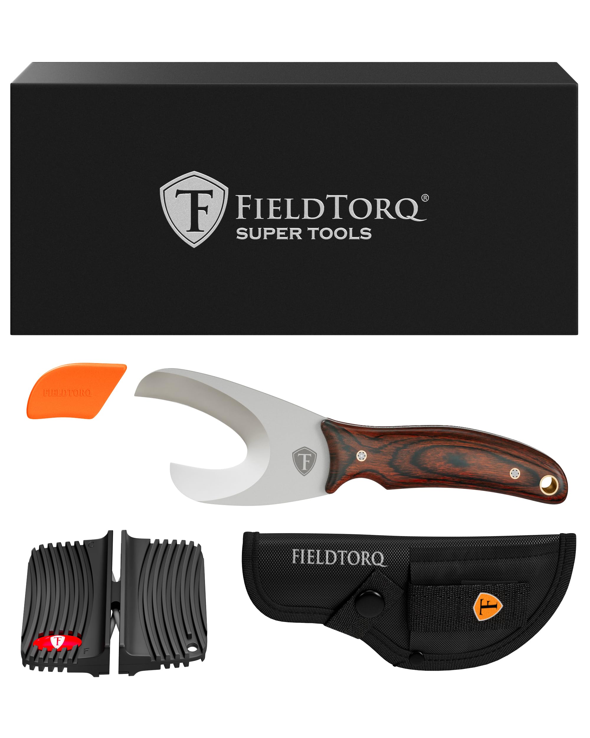4-in-1 Hunting Field Dressing Kit with Skinning Knife, Gut Hook, Sheath & Sharpener | Premium Pakkawood Deer Hunting Knife Set | Perfect for Outdoor Hunting, Camping & Wilderness Survival