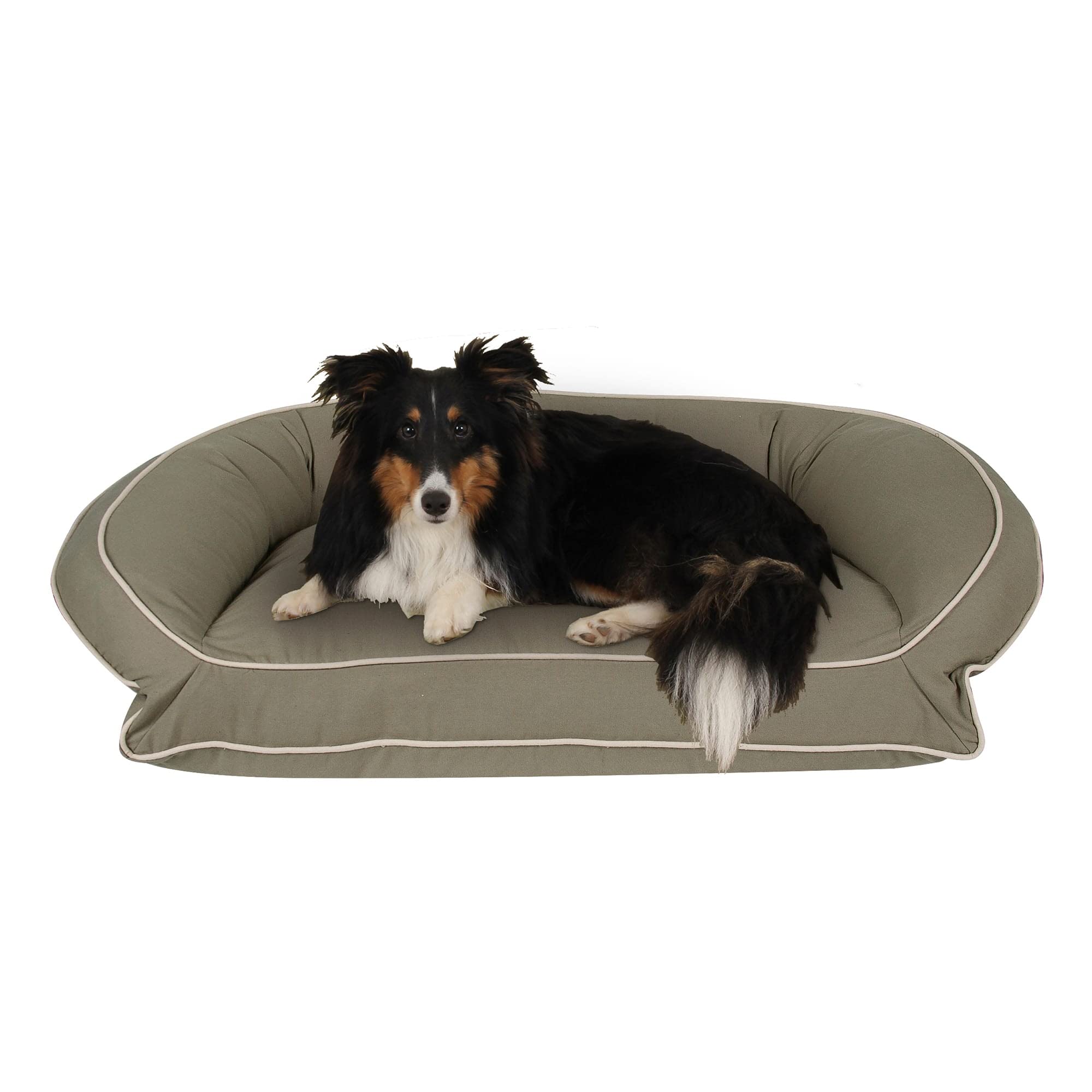 Carolina Pet Sage/Khaki Canvas Bolster Dog Bed Small - Comfortable & Durable Orthopedic Support for Small Dogs - Perfect for Crates, Living Rooms & Bedrooms