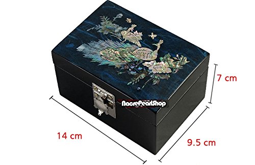 Exquisite Mother of Pearl Inlay Wooden Jewelry Box - Peacock Blue Treasure Chest for Necklace & Ring Storage | Perfect Gift for Women, Bridal Shower & Home Decor