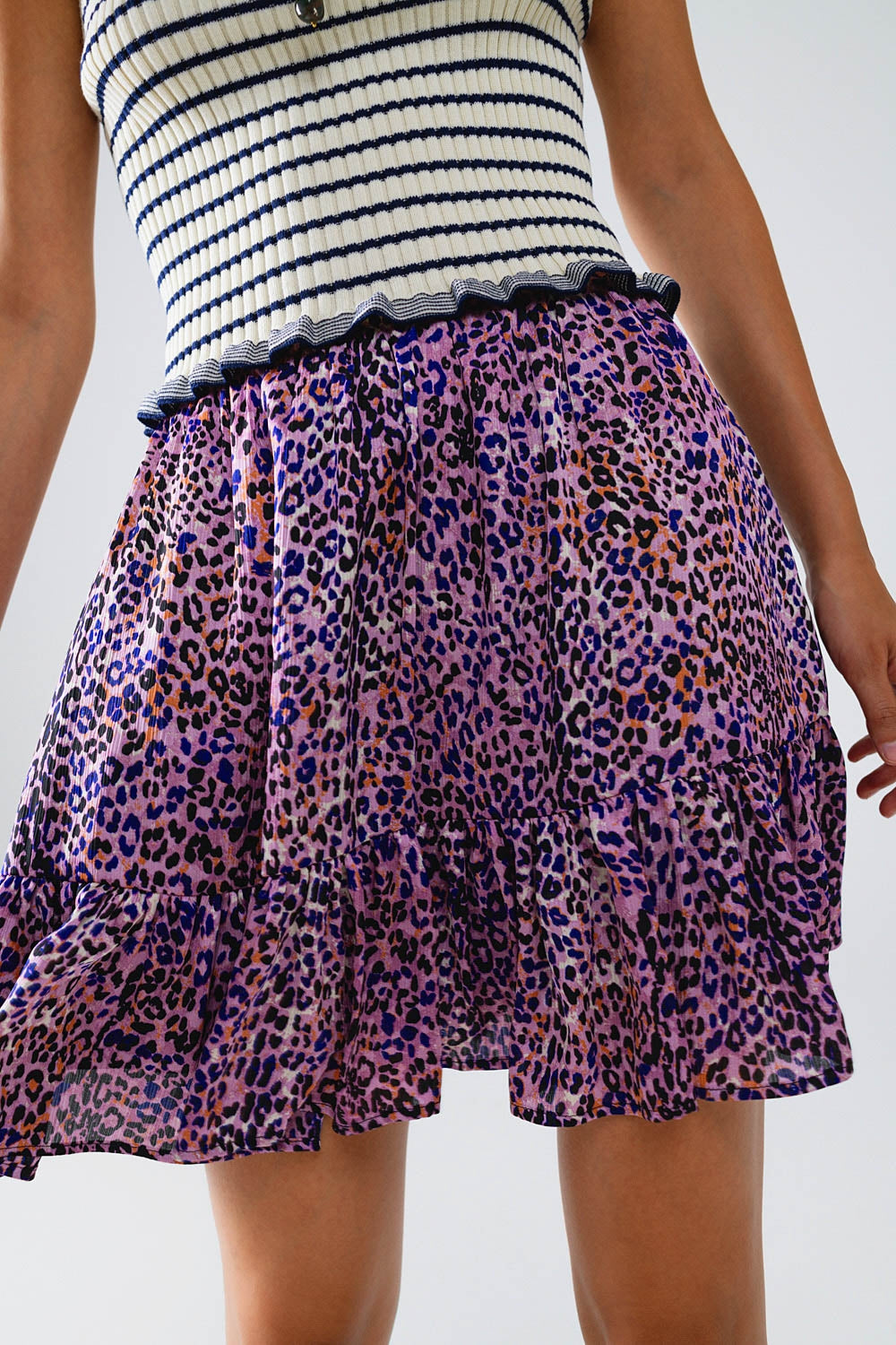 Floral Print Mini Skirt with Ruffles - Women's Fashion Purple Animal Print Skirt for Casual Wear, Parties, and Date Nights
