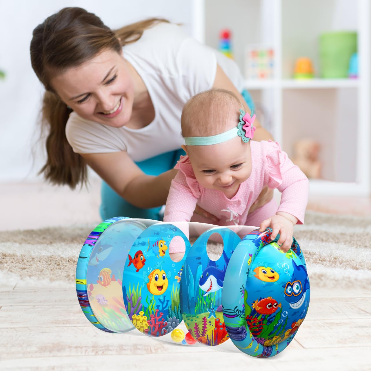 Inflatable Tummy Time Toys for Babies 6-12 Months - Sensory Rolling Crawling Developmental Toys for Infant Toddlers - Perfect Baby Shower Gift & Early Learning Activity Toy for Boys & Girls - Great for Playtime, Daycare & Motor Skill Development
