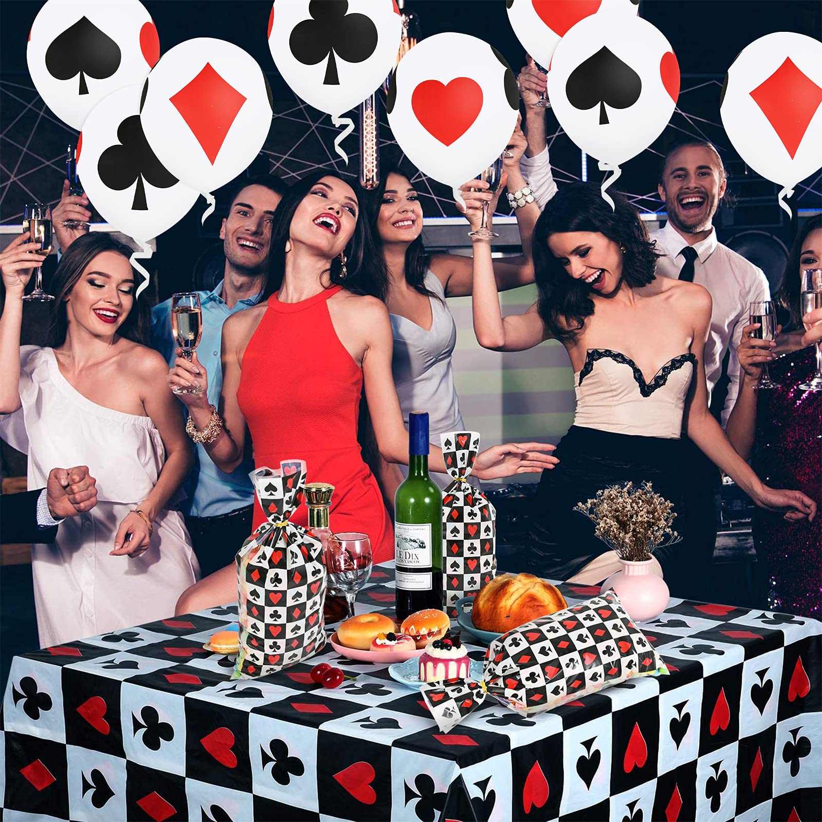 100 Pcs Casino Treat Bags - Poker Print Cellophane Candy Bags with Twist Ties for Casino Theme Party, Birthday, Poker Night & Game Night Supplies - Perfect for Casino Parties, Poker Events, Birthday Favors & Candy Packaging