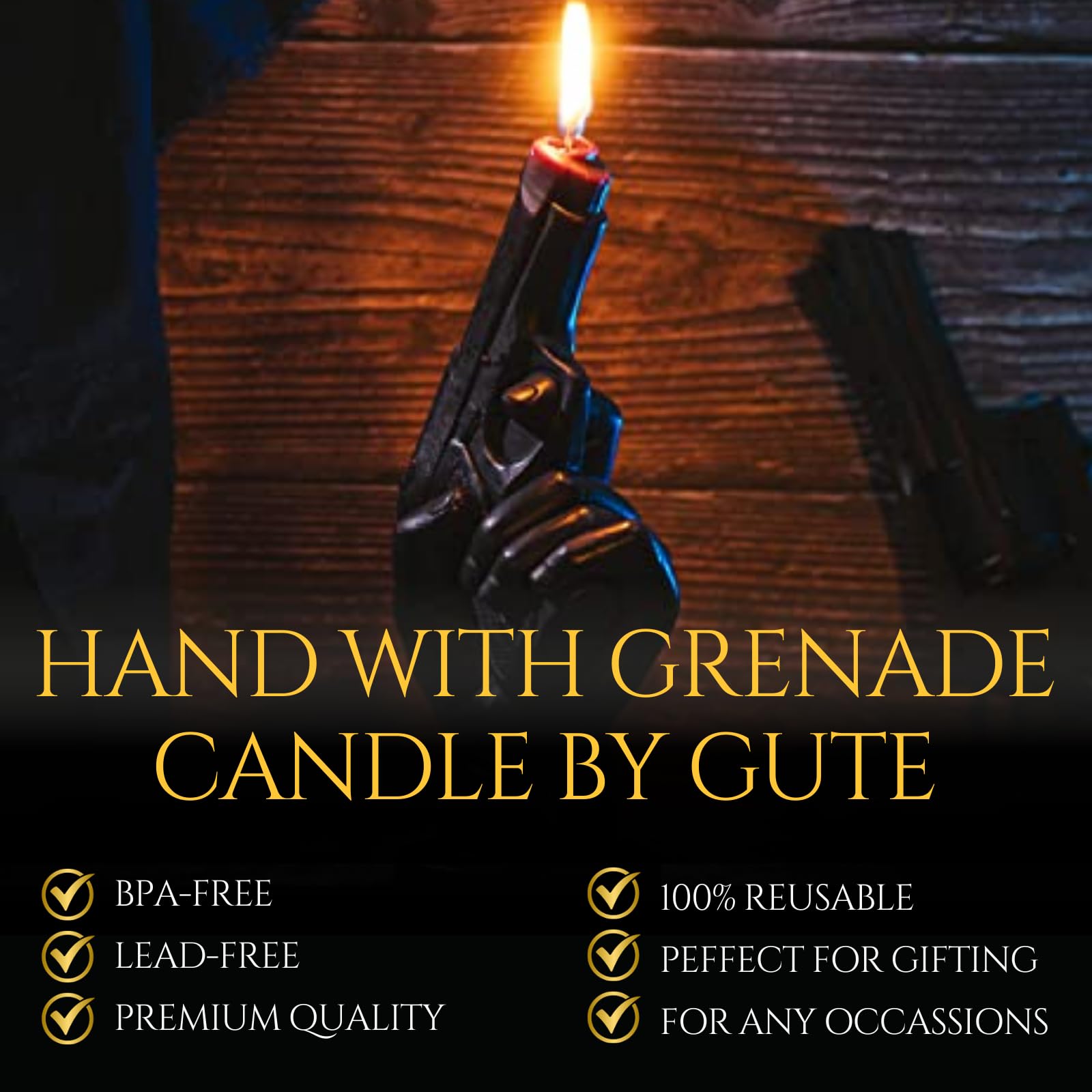 Gute Gun-Shaped Hand Candle - Unique Military & Police Gift for Veterans, Gun Enthusiasts & Fathers - 8