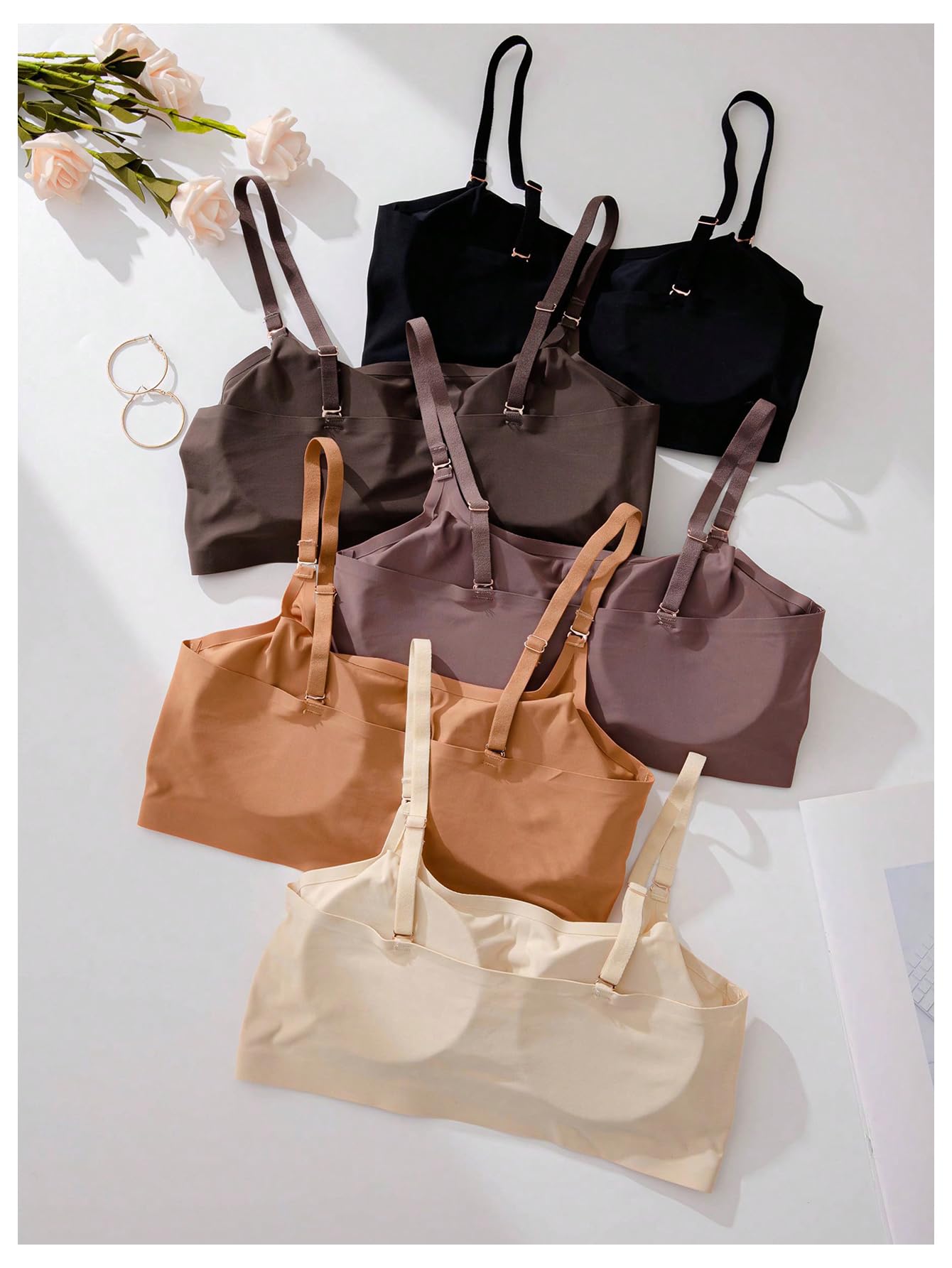 OYOANGLE Women's 5 Pack Seamless Wireless Bras - Adjustable Straps, Comfortable Bralettes for Everyday Wear, Yoga & Lounge