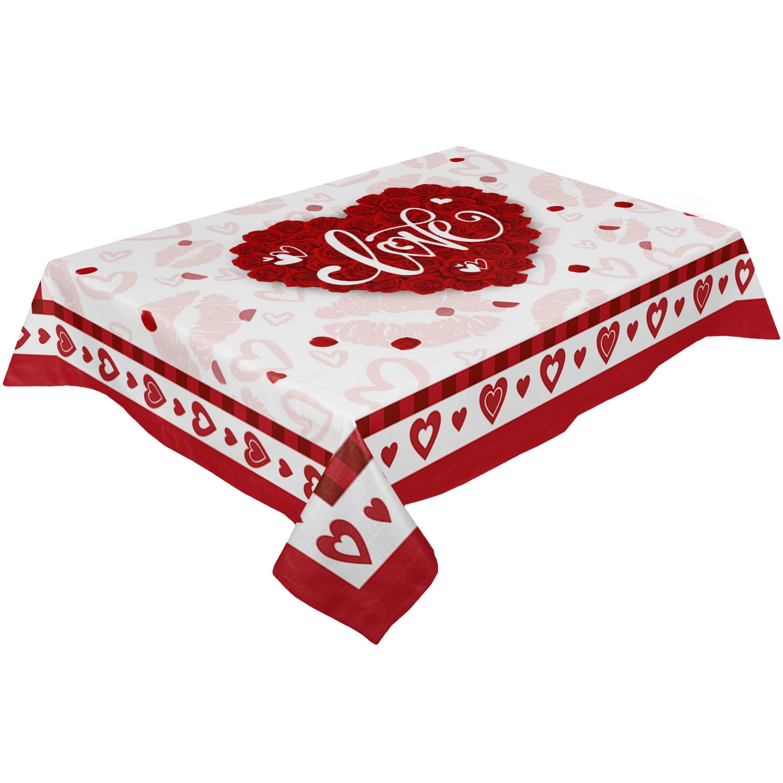 Valentine's Day Waterproof Tablecloth with Roses & Red Lips Design - 60x120 Inch Rectangle Dining Table Cover for Kitchen, Party, Outdoor Decor - Perfect for Romantic Dinners, Anniversary Celebrations & Valentine's Decorations