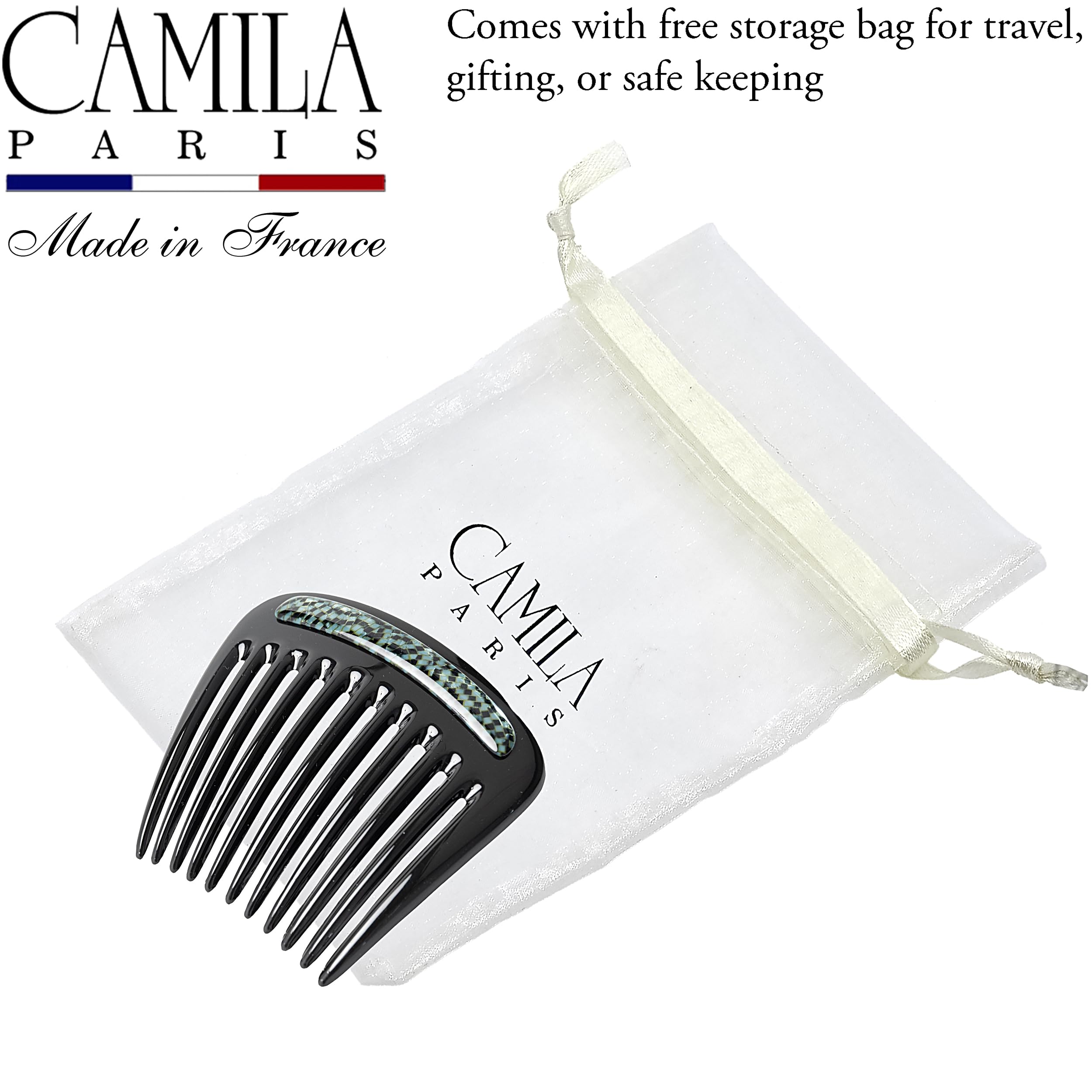 Camila Paris CP3772 French Hair Side Comb - Small Rounded Black Opera Hair Clip for Women | Strong Hold No Slip Hair Accessories for French Twist, Bun & Chignon | Made in France | Perfect for Weddings, Parties & Formal Events