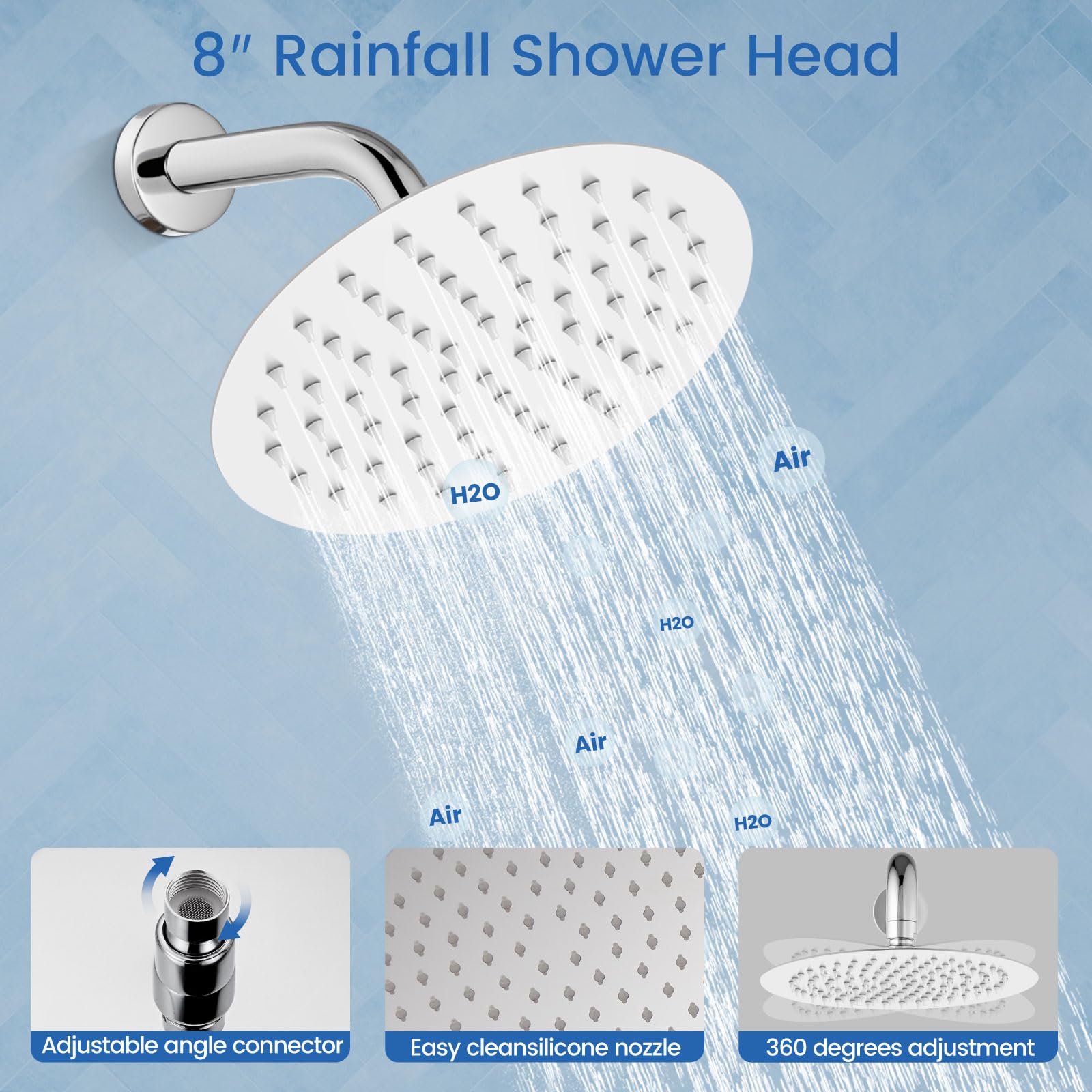 Airuida 8-Inch Round Shower System Set - 3-Function Wall Mount Rain Shower Faucet with 2-Function Handheld & Tub Spout - Chrome Polish Finish for Bathroom & Tub Shower Combo - Perfect for Modern Home & Spa Experience