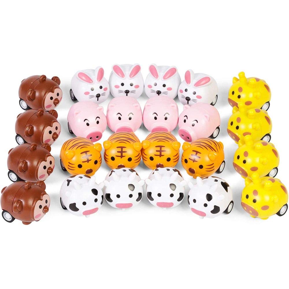 BLUE PANDA 24-Pack Mini Pull Back Cars - Small Animal Toy Vehicles for Toddlers & Kids (1.5x1 Inch) - Perfect for Birthday Party Favors, Pinata Fillers, Goodie Bags & Early Learning Play
