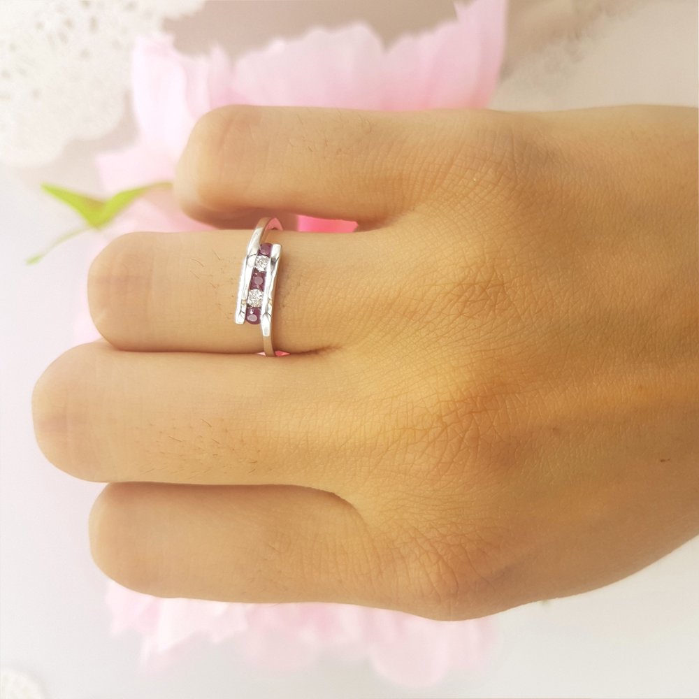 Dazzlingrock Collection 10K Solid White Gold Round Ruby & White Diamond Women's 5-Stone Bridal Promise Ring - Perfect for Engagement, Anniversary, Valentine's Day Gifts