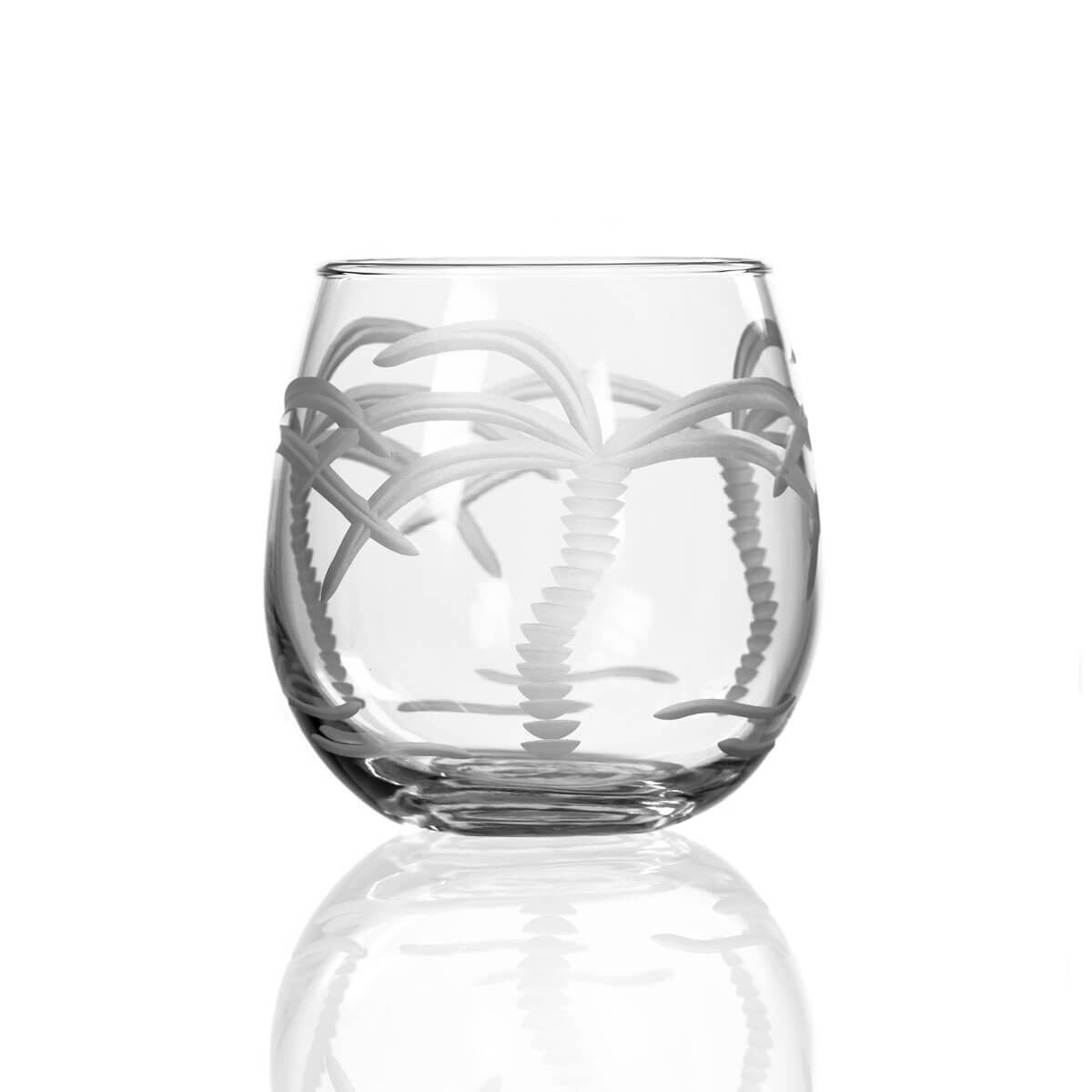16.75oz Stemless Red Wine Glasses with Palm Tree Design - Set of 12 | Perfect for Beach Parties, Tropical Themed Events & Outdoor Entertaining