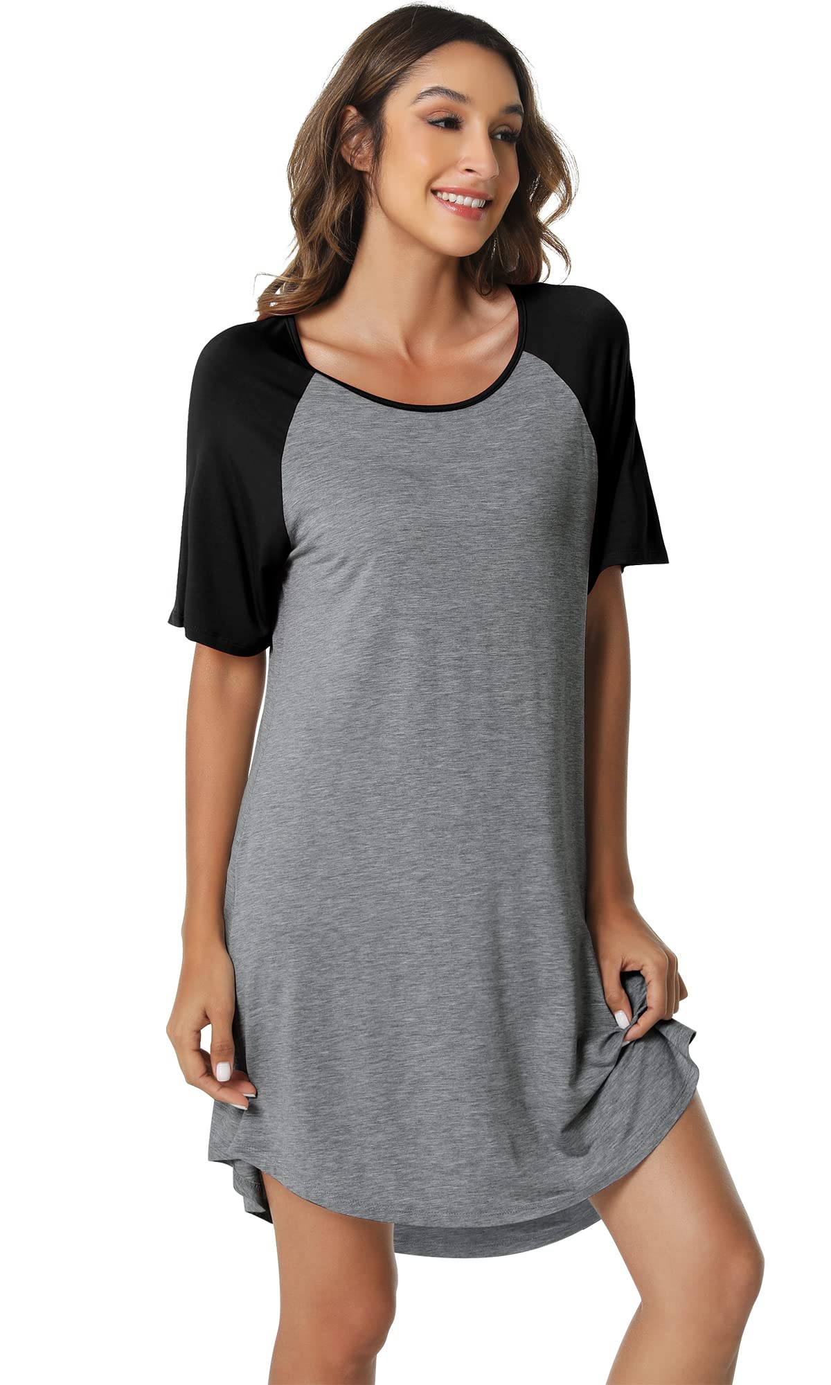 WiWi Women's Bamboo Viscose Nightgown - Lightweight Short Sleeve Sleep Shirt for Summer, Soft & Breathable, Sizes S-XXL | Perfect for Casual Wear, Lounging & Comfortable Sleep