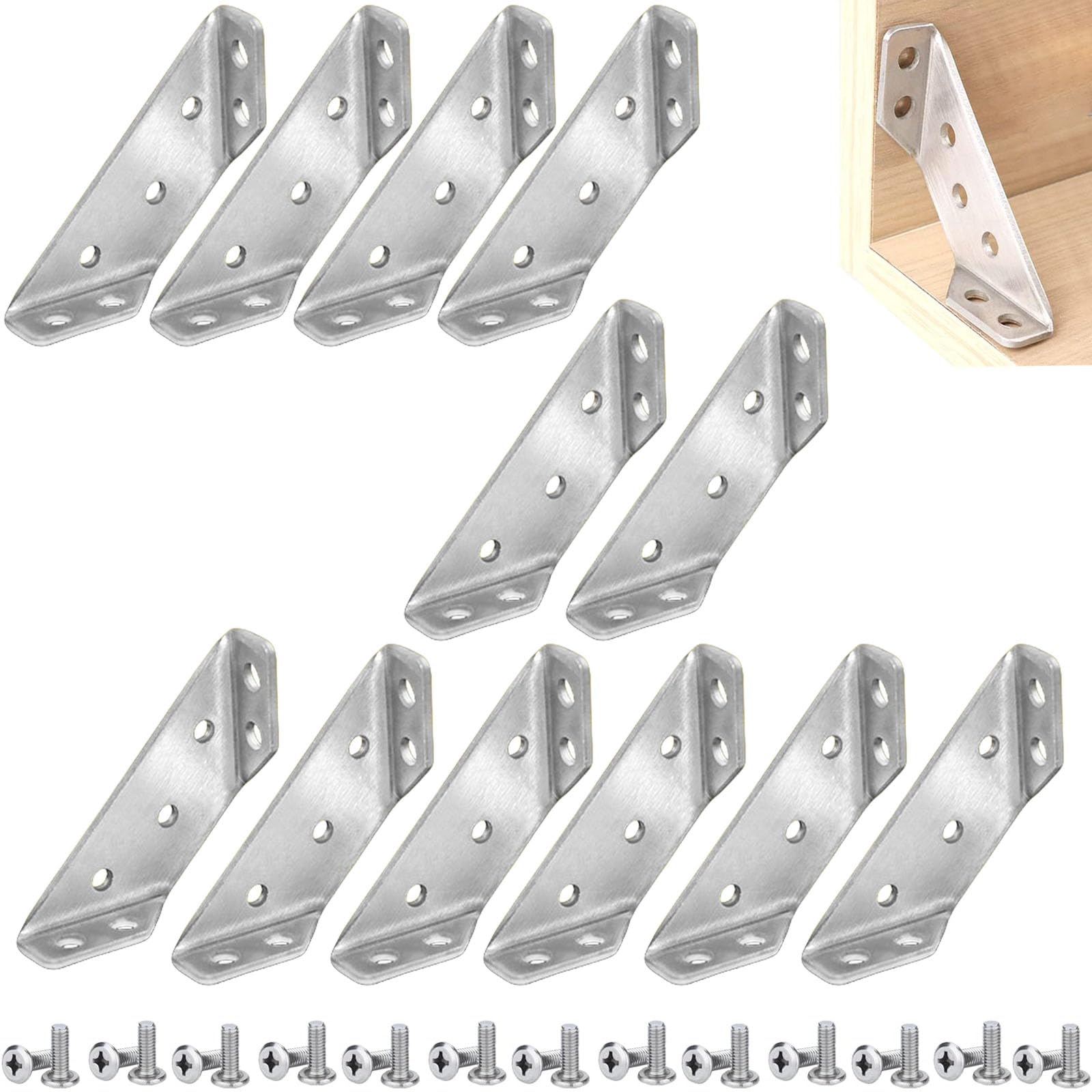 Stainless Steel Universal Furniture Corner Connector - Heavy Duty Triangle Corner Brace for Wooden Cabinets, Shelves & Tables - 3-Sided Fixing with Screws - Perfect for DIY Home Furniture Assembly & Repair