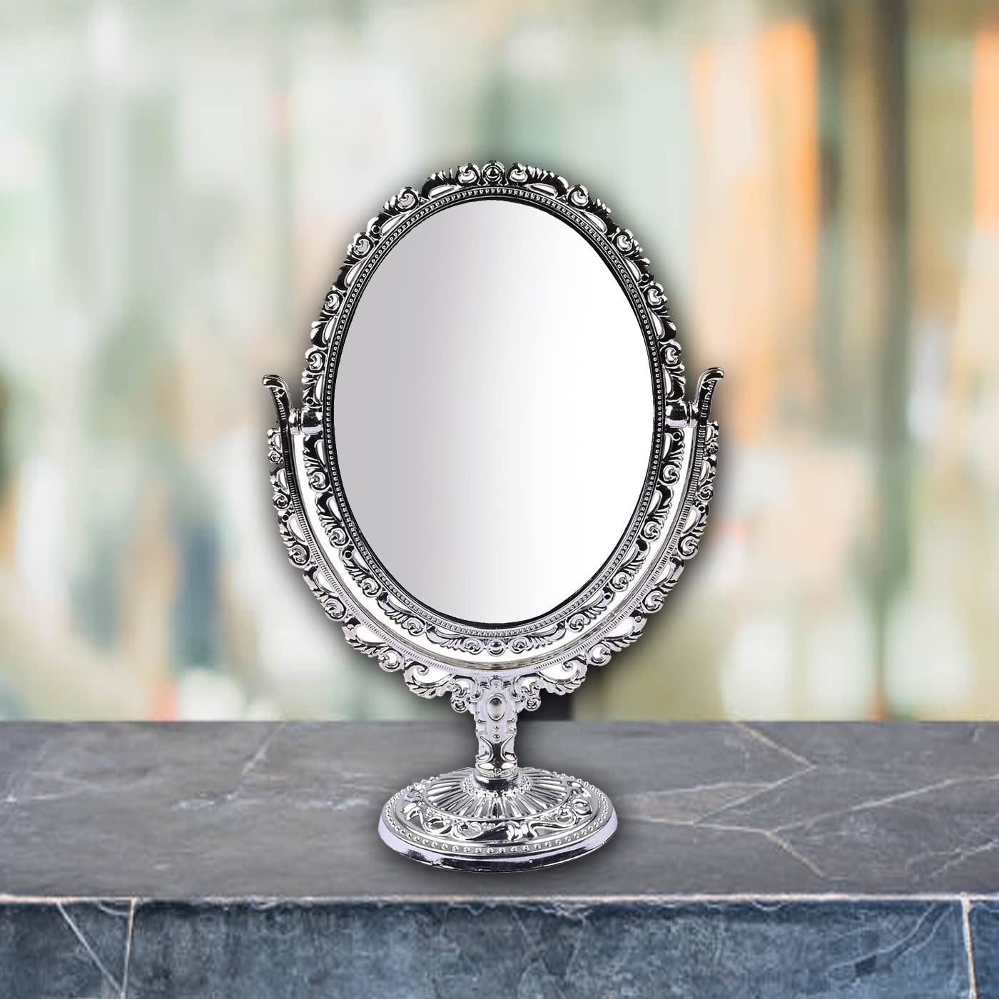 RAAYA 2-Sided Makeup Mirror with Stand - Adjustable Vanity Mirror for Dressing Table, Bedroom & Bathroom - Perfect for Makeup Application, Skincare & Hair Styling - 1 Piece