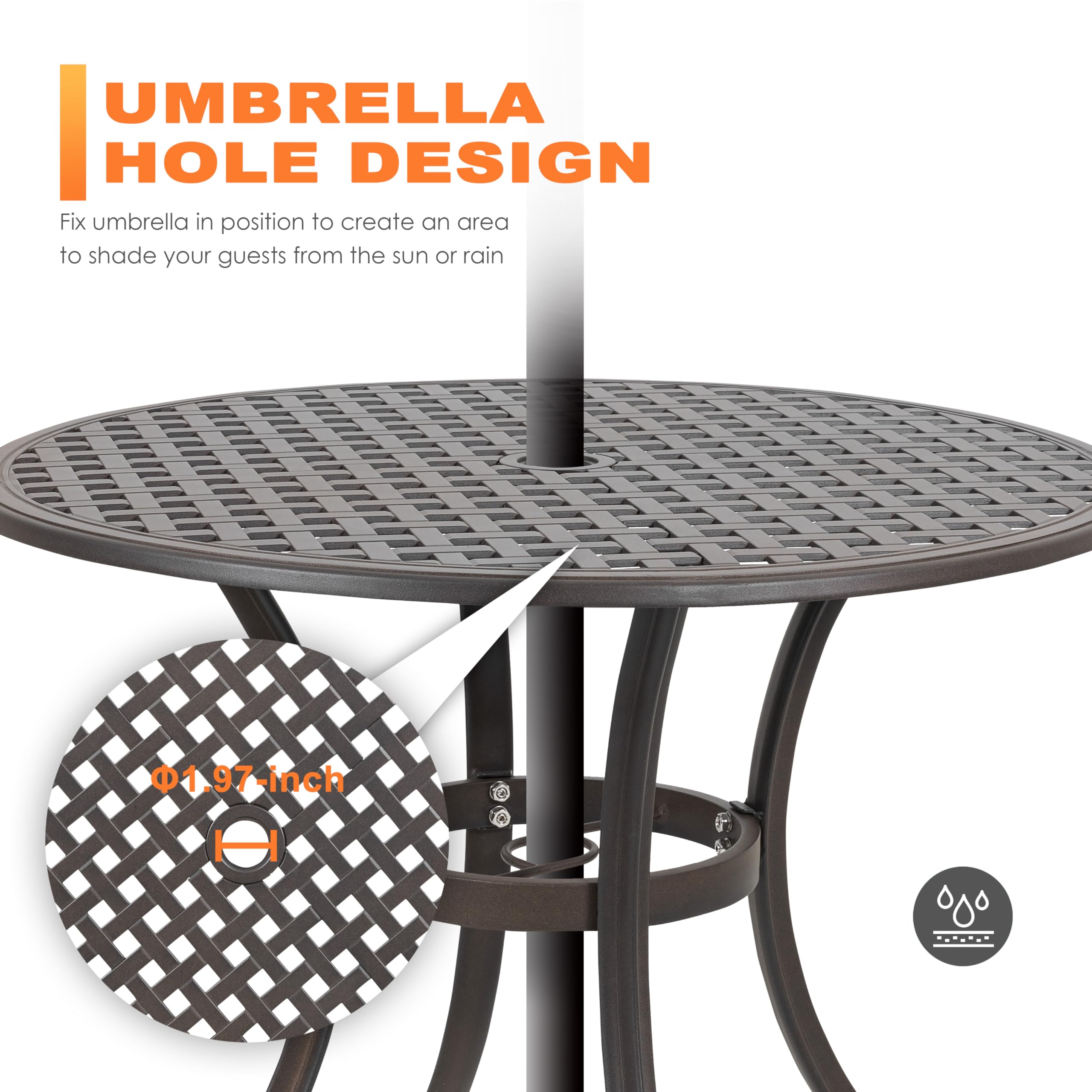 NUU GARDEN 5-Piece Outdoor Patio Dining Set - All-Weather Round Cast Aluminum Table with 1.97