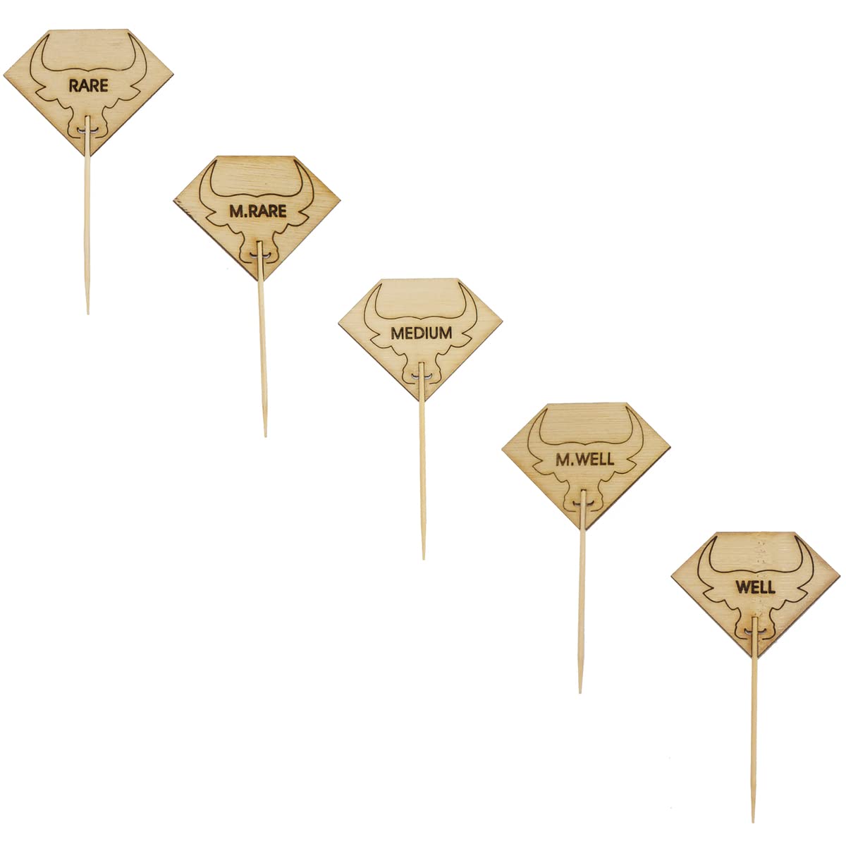 PACKNWOOD 209BBRUMPYR Diamond Shaped Steak Markers with Bull Head - 3.7in Height, 2.1in Width - 1000pcs for BBQ Grilling, Meat Grading & Steakhouse Labeling