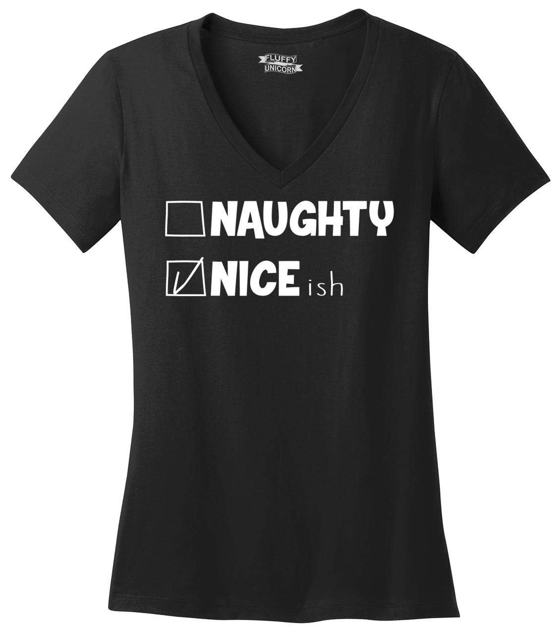 Funny Naughty Nice Ish V-Neck T-Shirt for Women | Trendy Humorous Graphic Tee | Perfect for Casual Wear, Parties & Gifts