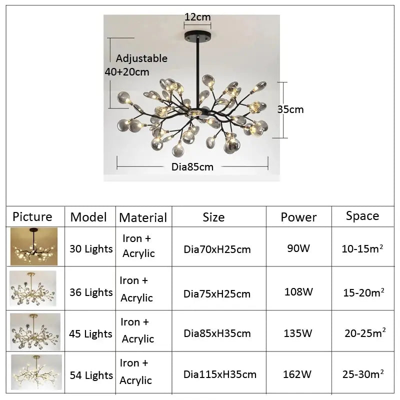 Stylish Sputnik Branch Firefly Chandelier in Gold & Black - Modern Lighting Fixture for Living Room, Dining Room, or Bedroom Decor