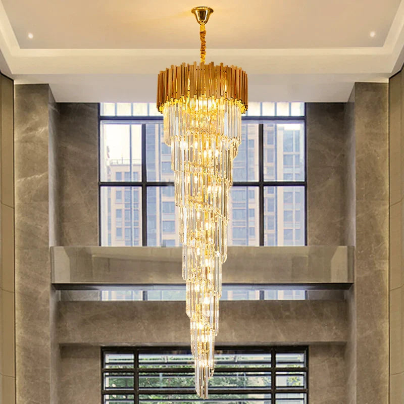 Luxury Gold Spiral Crystal Chandelier - Elegant Ceiling Light Fixture for Staircase, Foyer, Entryway | Perfect for Home Decor, Wedding Venues & Luxury Hotels