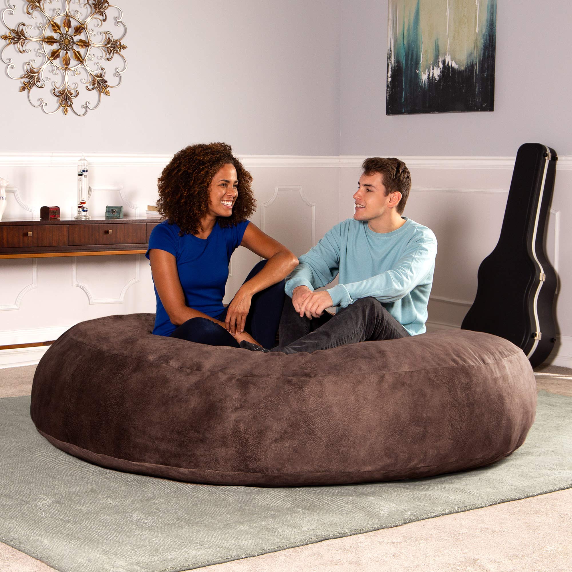 Jaxx 6 Foot Cocoon - Premium Giant Bean Bag Chair for Adults - Ultra Soft Padded Microvelvet - Chestnut Brown - Perfect for Living Room, Bedroom, Game Room & Relaxation