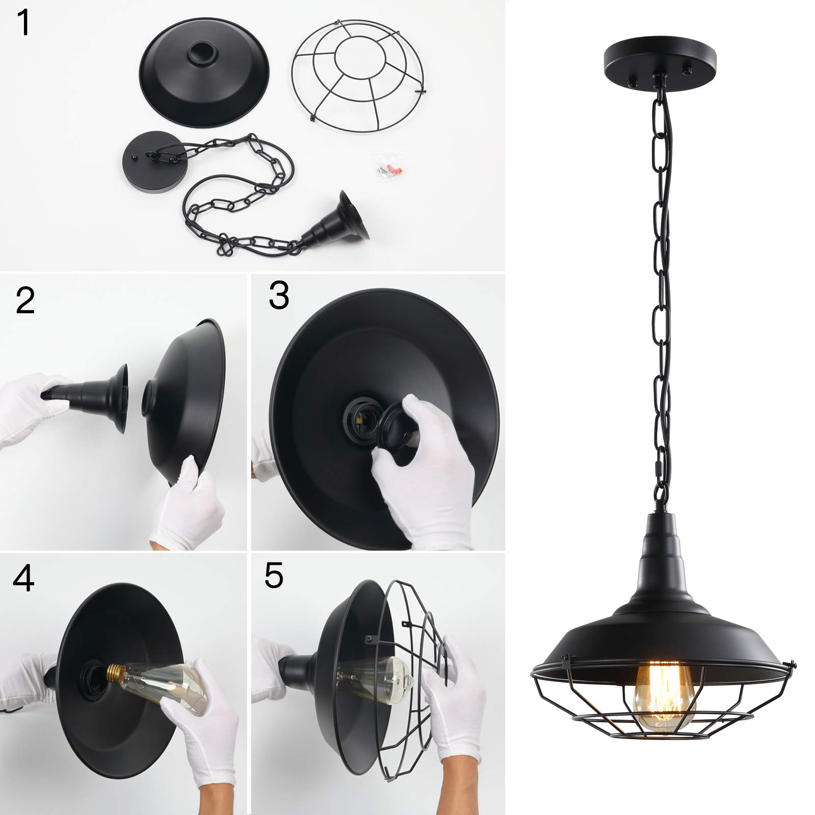 2 Pack Industrial Farmhouse Pendant Lights - Adjustable Chain, 10.2