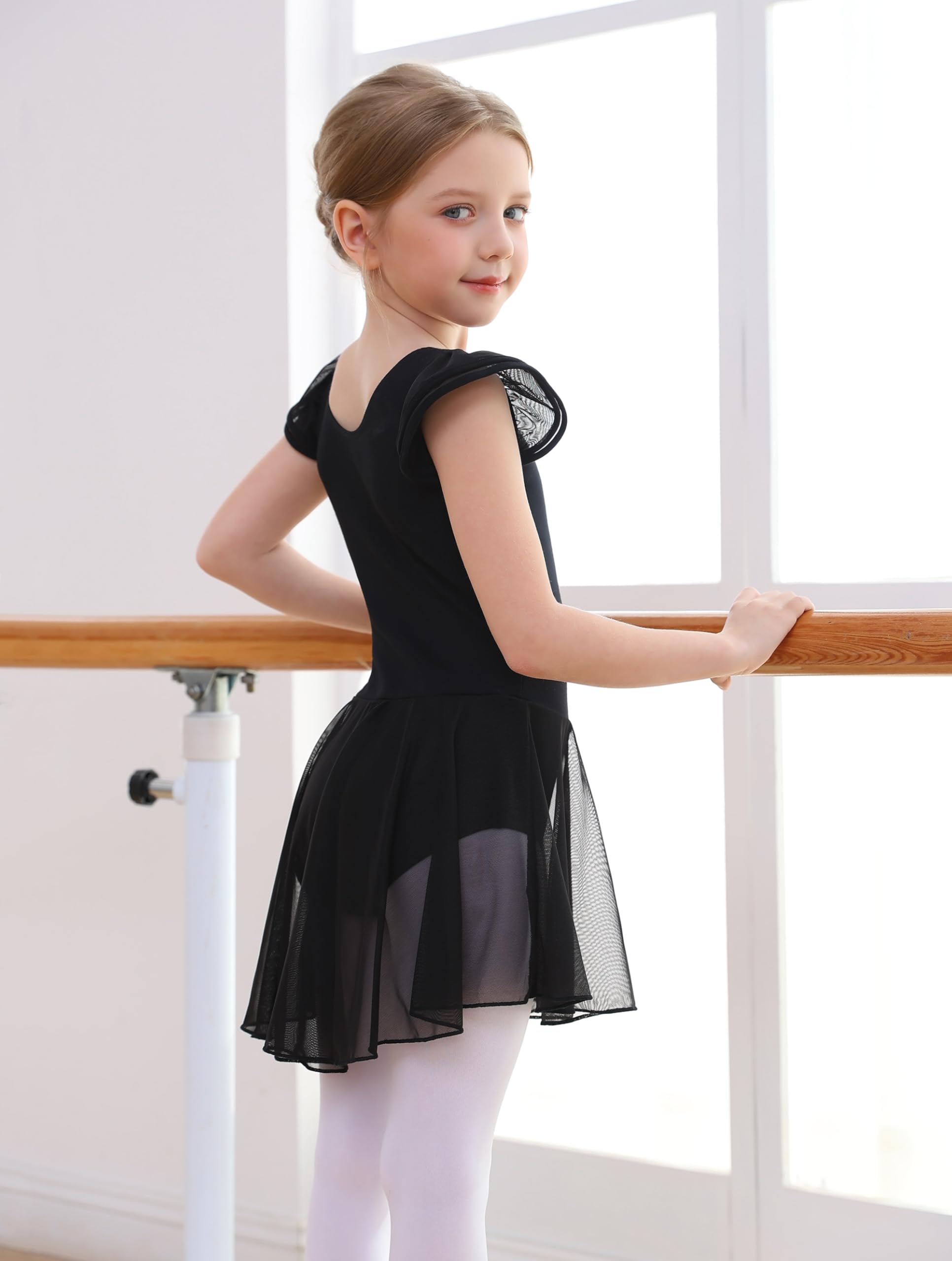Toddler Girls Ballet Leotard with Swallowtail Tutu Skirt & Flutter Sleeves - MDNMD Dance Dress for Toddler Ballet Classes, Recitals, and Performances