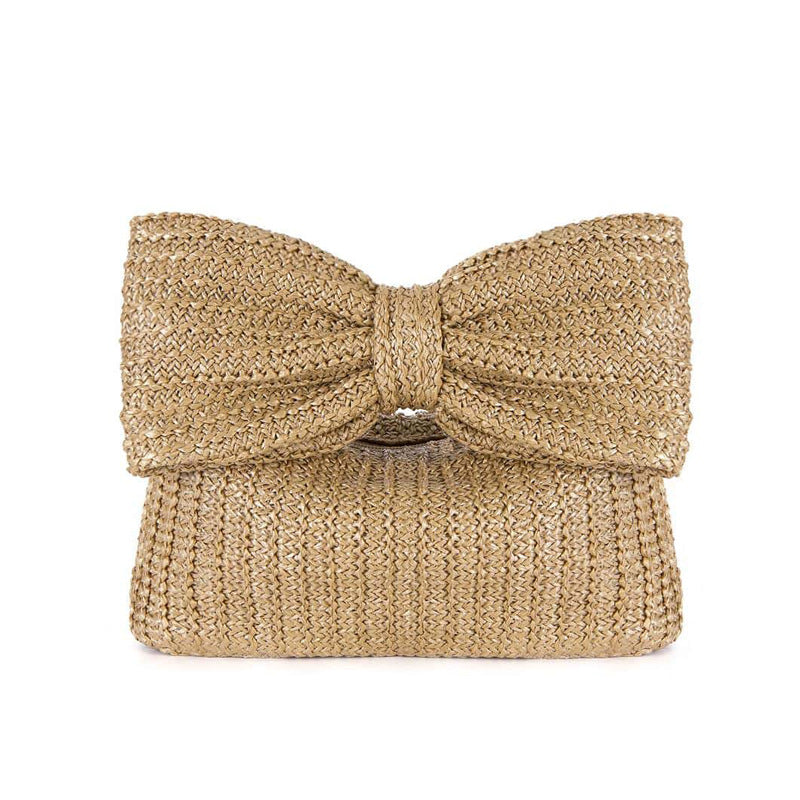 Stylish Straw Bow Design Handbag - Fashionable Clutch & Underarm Tote Bag for Women | Perfect for Beach Outings, Summer Parties & Casual Day Trips