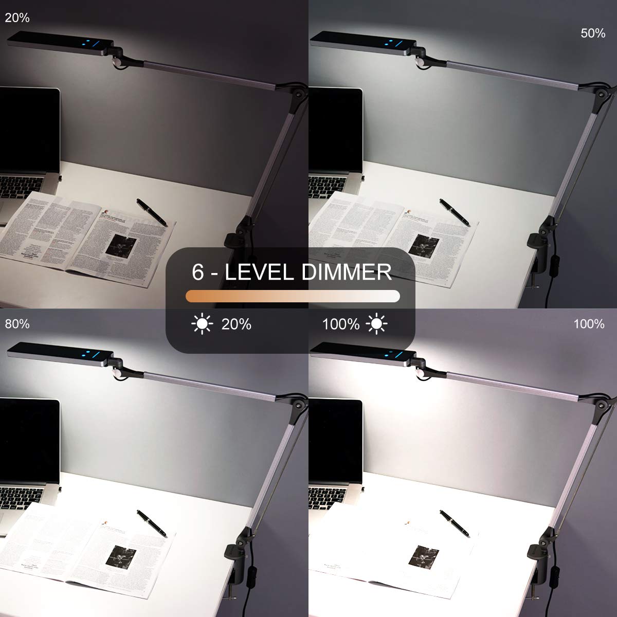 PHIVE LK-1 Architect Desk Lamp with Metal Swing Arm - Dimmable LED Workbench Light with 4 Lighting Modes & 6 Brightness Levels, Eye-Caring Task Lamp for Office, Drawing Table, Studio - Perfect for Architects, Designers & Night Study