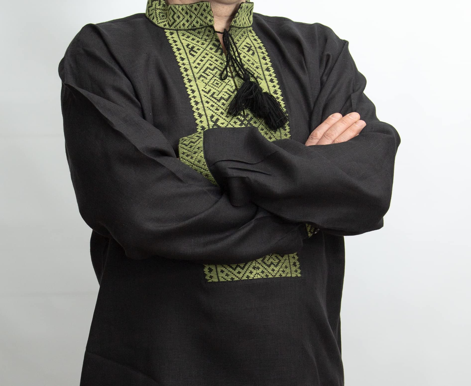 Men's Black Linen Vyshyvanka Shirt with Red & White Embroidery - Sizes S to 3XL - Valentine's Day Gift for Him - Perfect for Ukrainian Festivals, Cultural Events & Date Nights