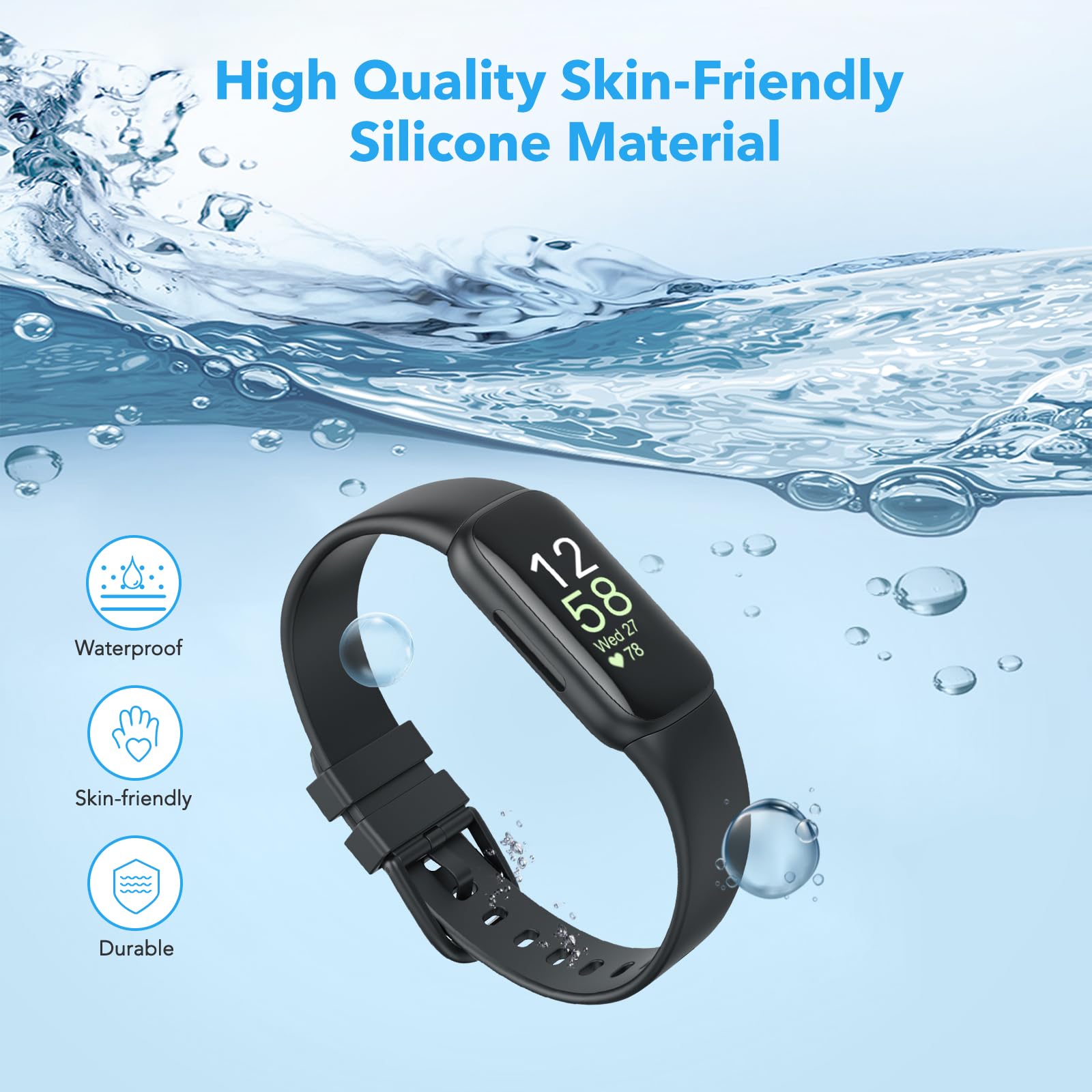 2 Pack Waterproof Replacement Bands for Fitbit Inspire 3 - Soft Sports Wristbands for Women & Men | Durable & Comfortable Fitness Tracker Accessories for Running, Swimming & Daily Wear