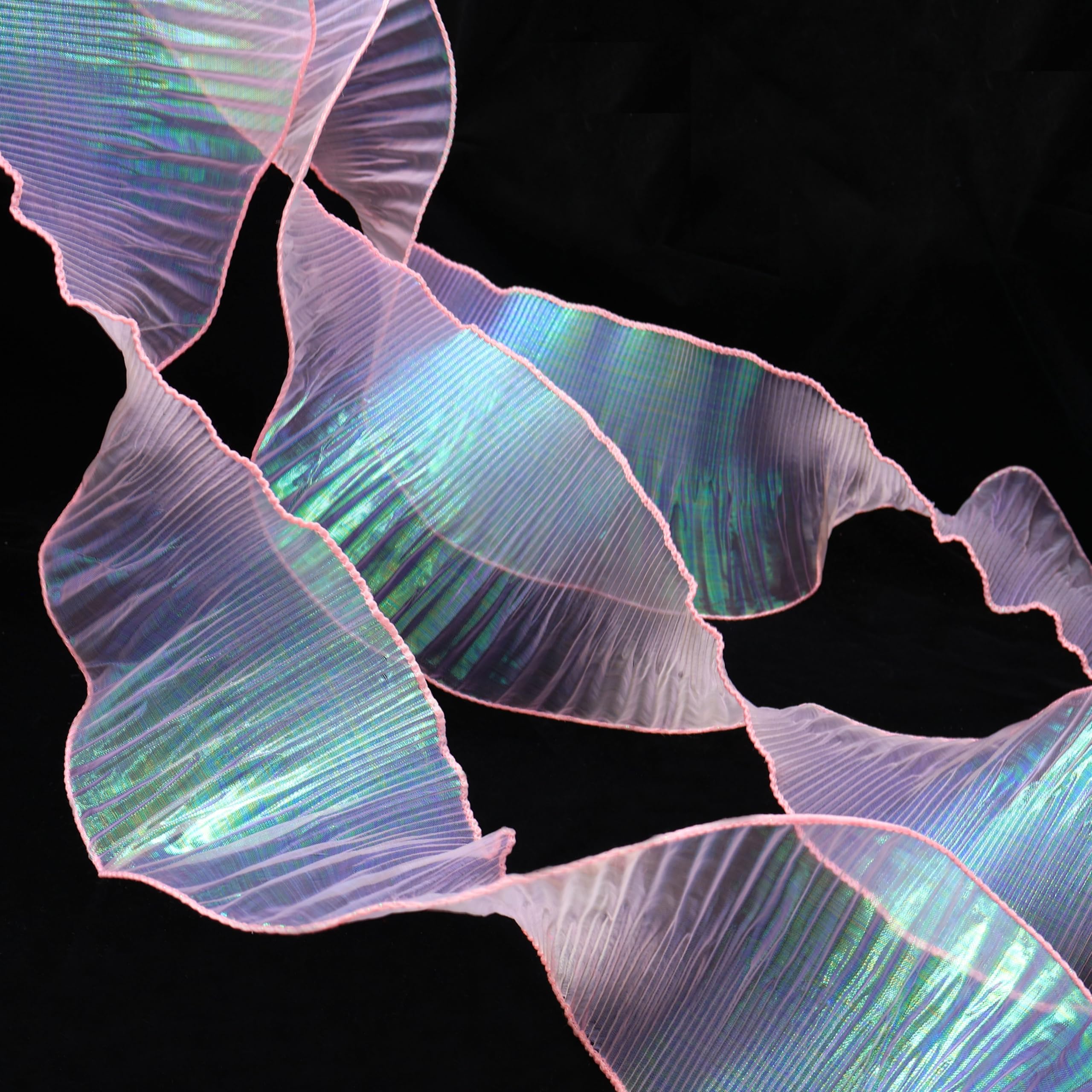 Iridescent Pink Ruffle Pleated Chiffon Trim - Sheer Organza Ribbon with Ruffled Lace for Dressmaking, DIY Crafts & Sewing Projects - Perfect for Wedding Dresses, Costumes & Home Decor