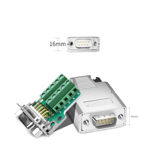 DB9 Male Solderless Shielded Metal Hood RS232 D-SUB Serial Adapter - Breakout Connector for Industrial Automation, CCTV & Computer Networking