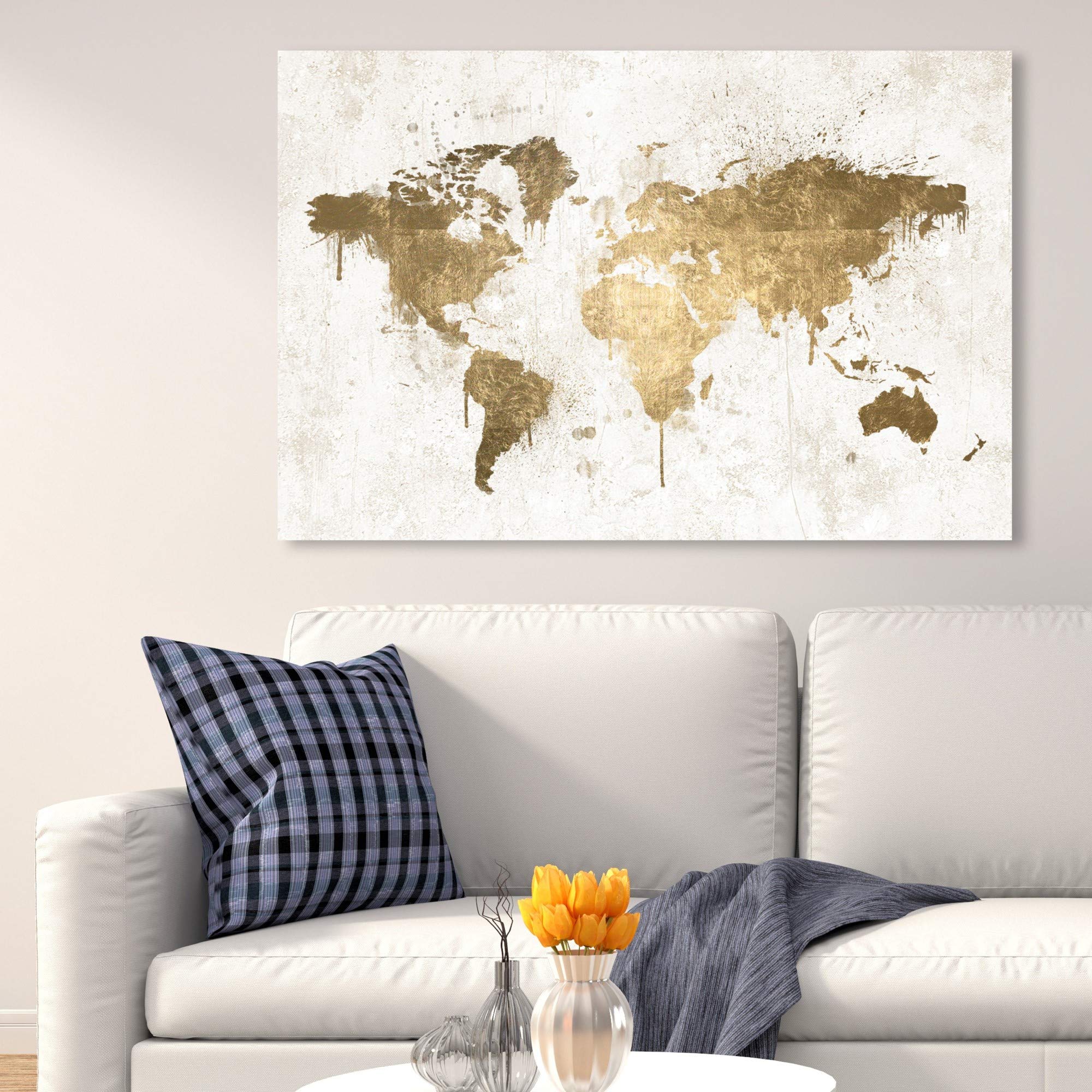 Oliver Gal Artist Co. World Map Wall Art Canvas Print - 'Mapamundi White Gold' Modern Home Decor for Living Room, Office & Bedroom