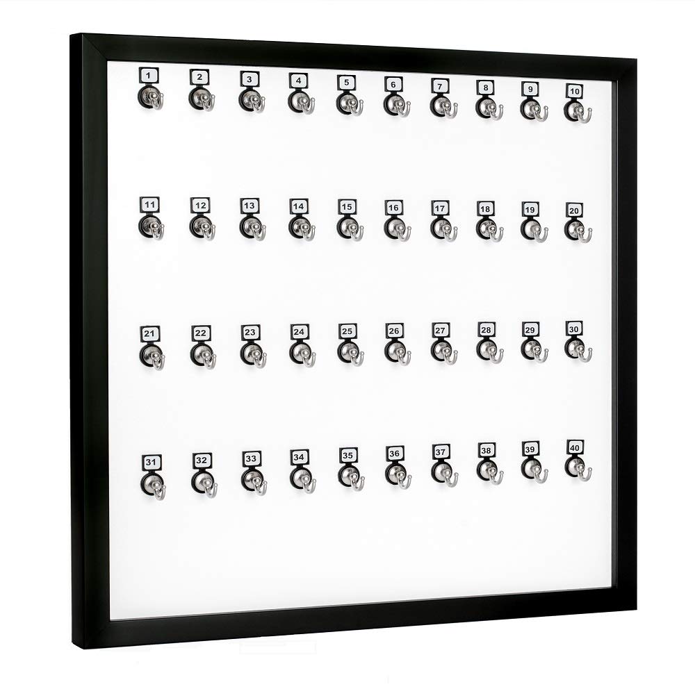 40MNF Key Rack with Number Plate - 40 Bolted Metal Hooks, Hidden Hangers & Included Tags/Rings (40 Sets) - Durable Key Organizer for Office, Home Entryway, Hotel Reception & School Locker Rooms