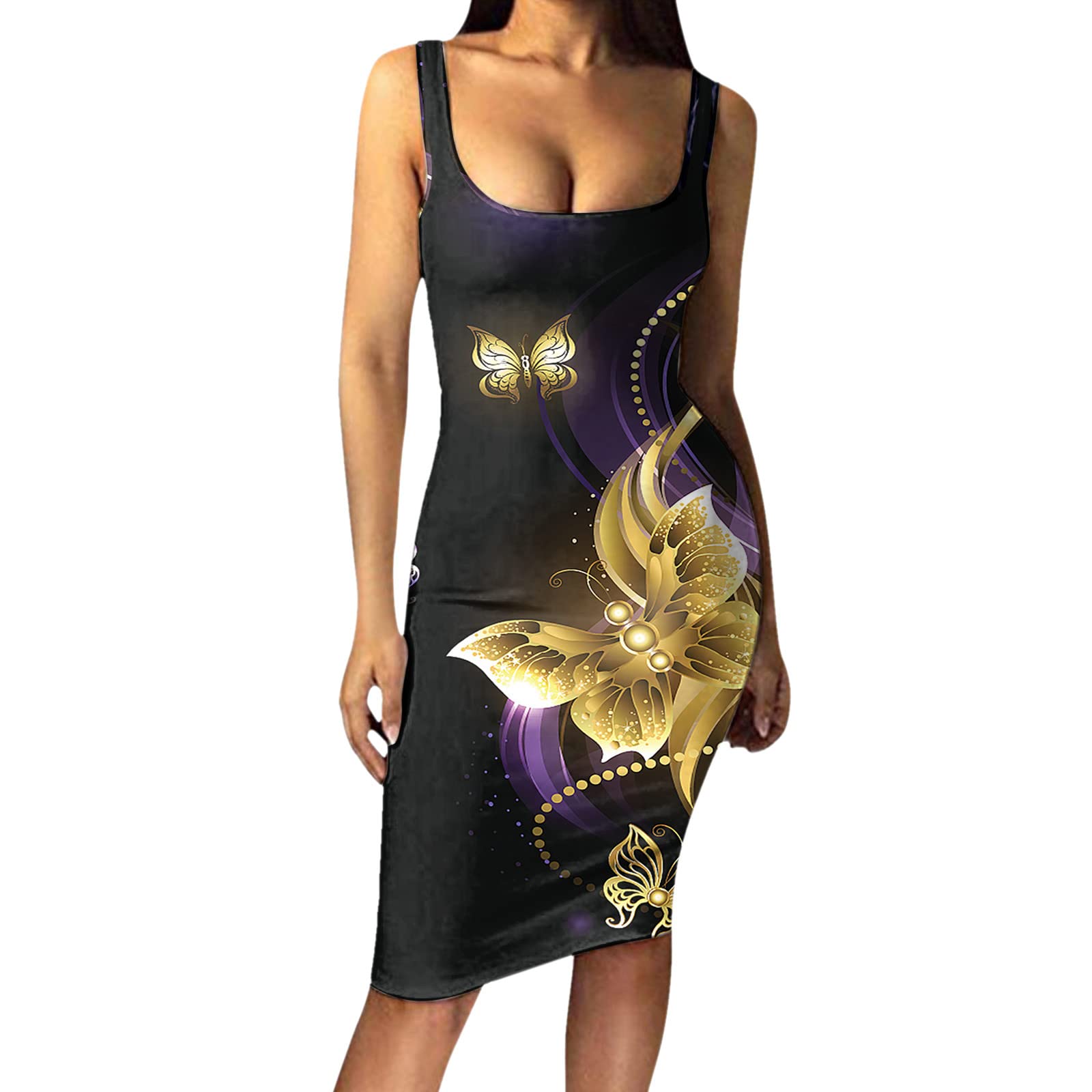 Mcniag Women's Slim Fit Sleeveless Vest Skirt Dress with Hip Print - Fashionable Casual Workwear for Office, Party & Summer Outings