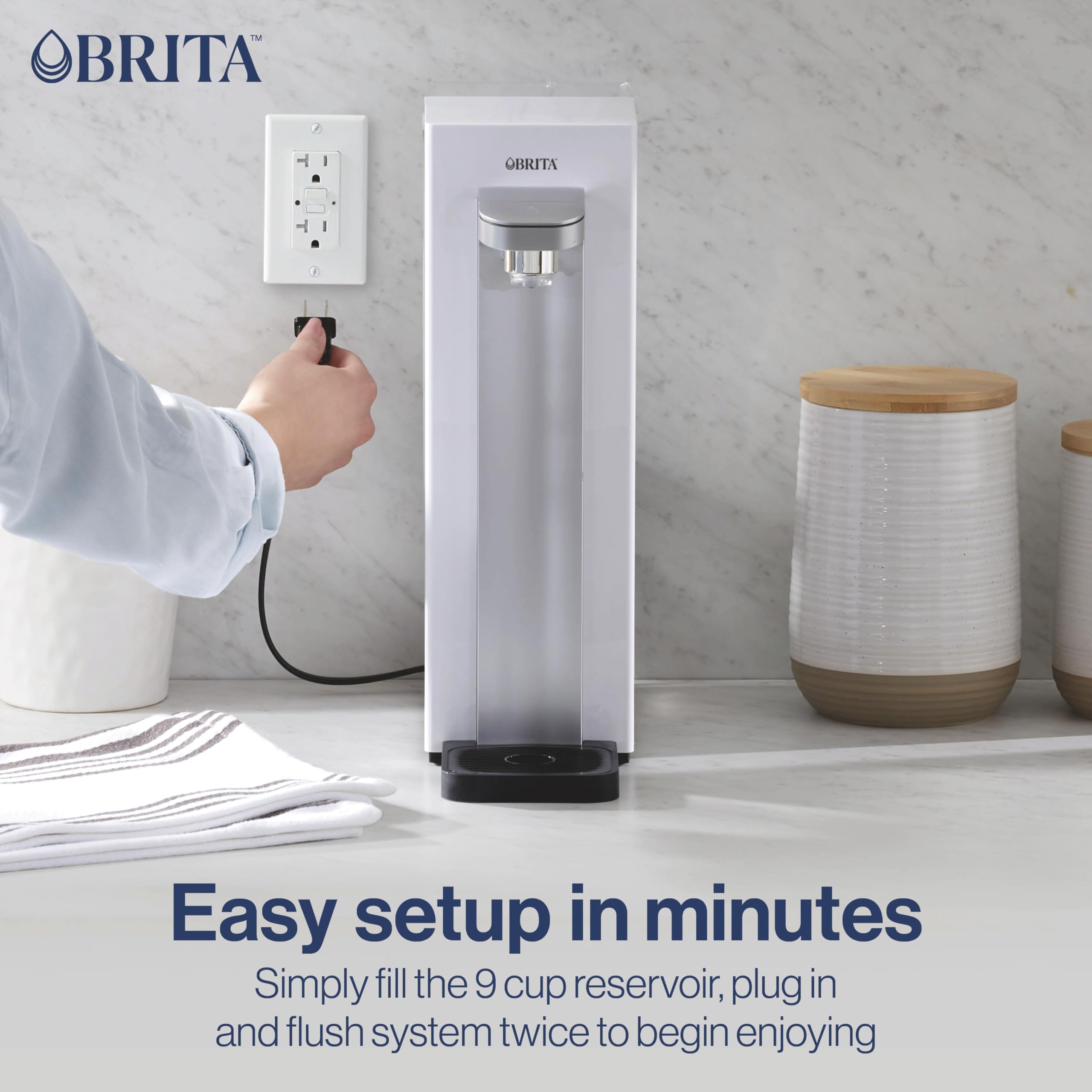 Brita Hub Compact Instant Powerful Countertop Water Filter System - Reduces 70+ Contaminants, 9 Cup Capacity, Includes 6-Month Carbon Block Filter (White, Model 87344) | Perfect for Kitchen, Office & Small Spaces