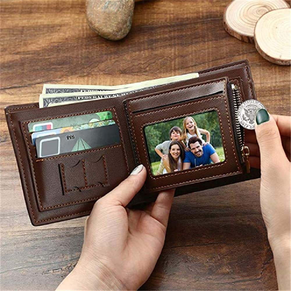Custom Photo PU Leather Wallet for Men - Personalized Engraved Men's Wallet - Unique Father's Day Gift for Husband, Dad, Son, Boyfriend & Groomsmen (Customizable) - Perfect for Weddings, Anniversaries & Special Occasions