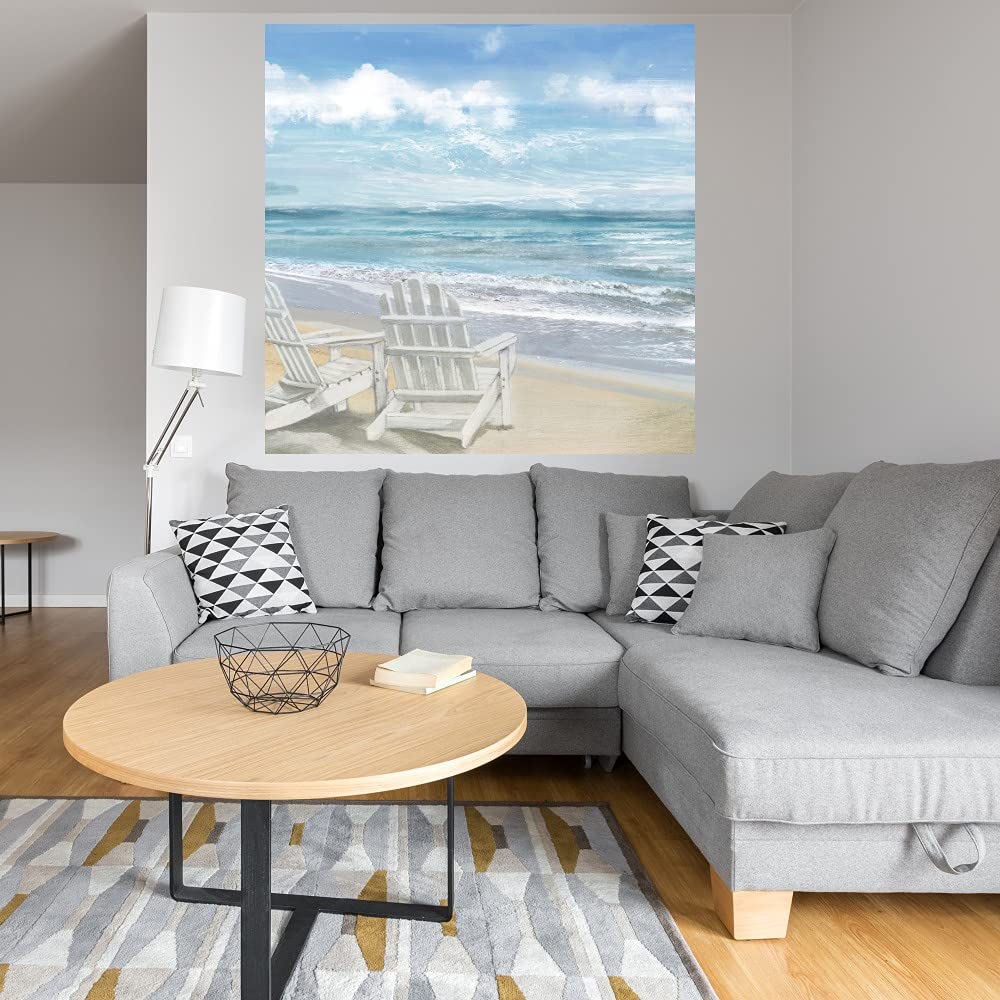 Morning Beach Chairs Fine Art Canvas Wall Decor by Heather Hayes - 22x22 Inches - Ready to Hang for Living Room, Bedroom, Office & More - Coastal Home Decor & Beach House Wall Art
