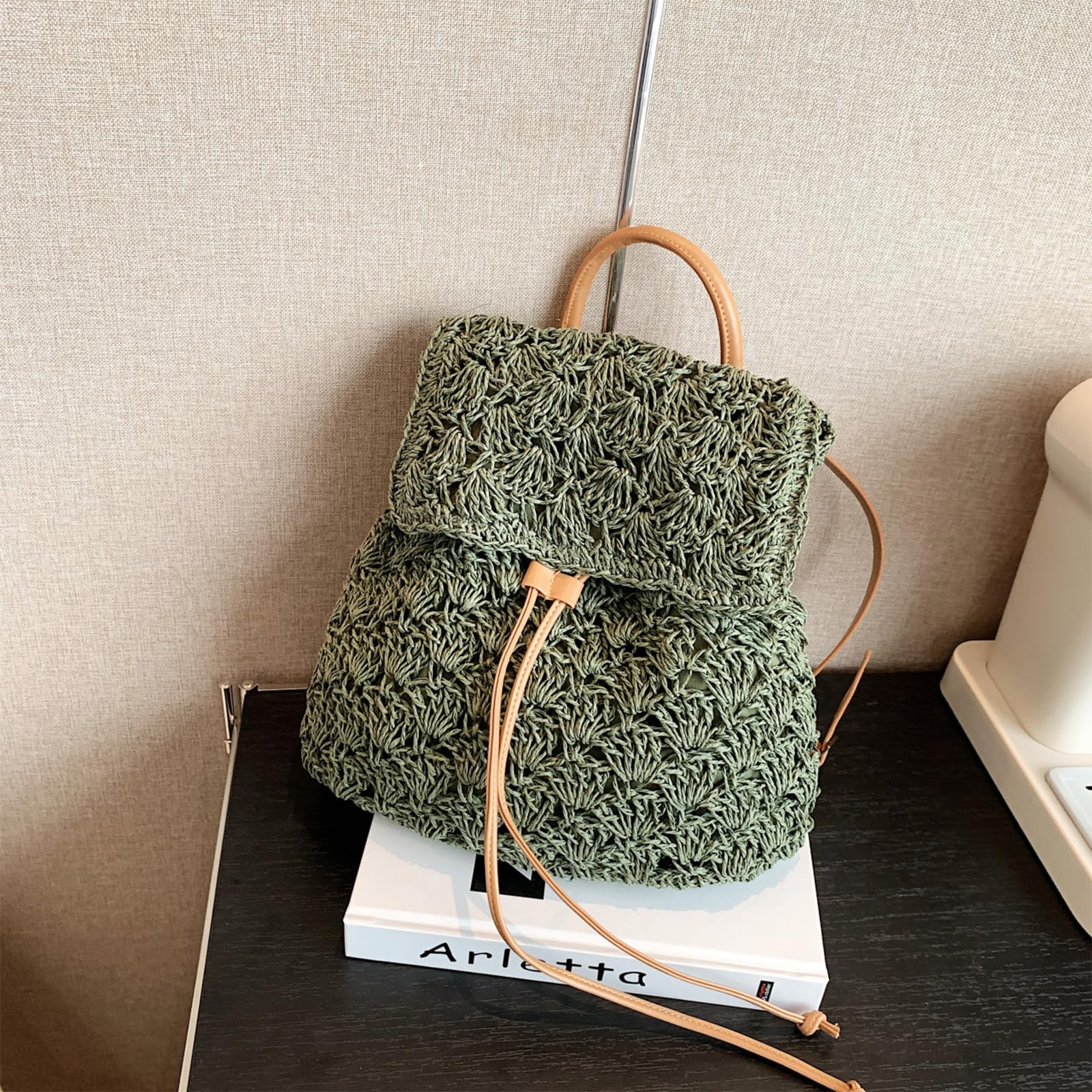Handmade Crochet Straw Backpack for Women - Boho Beach Vacation Purse