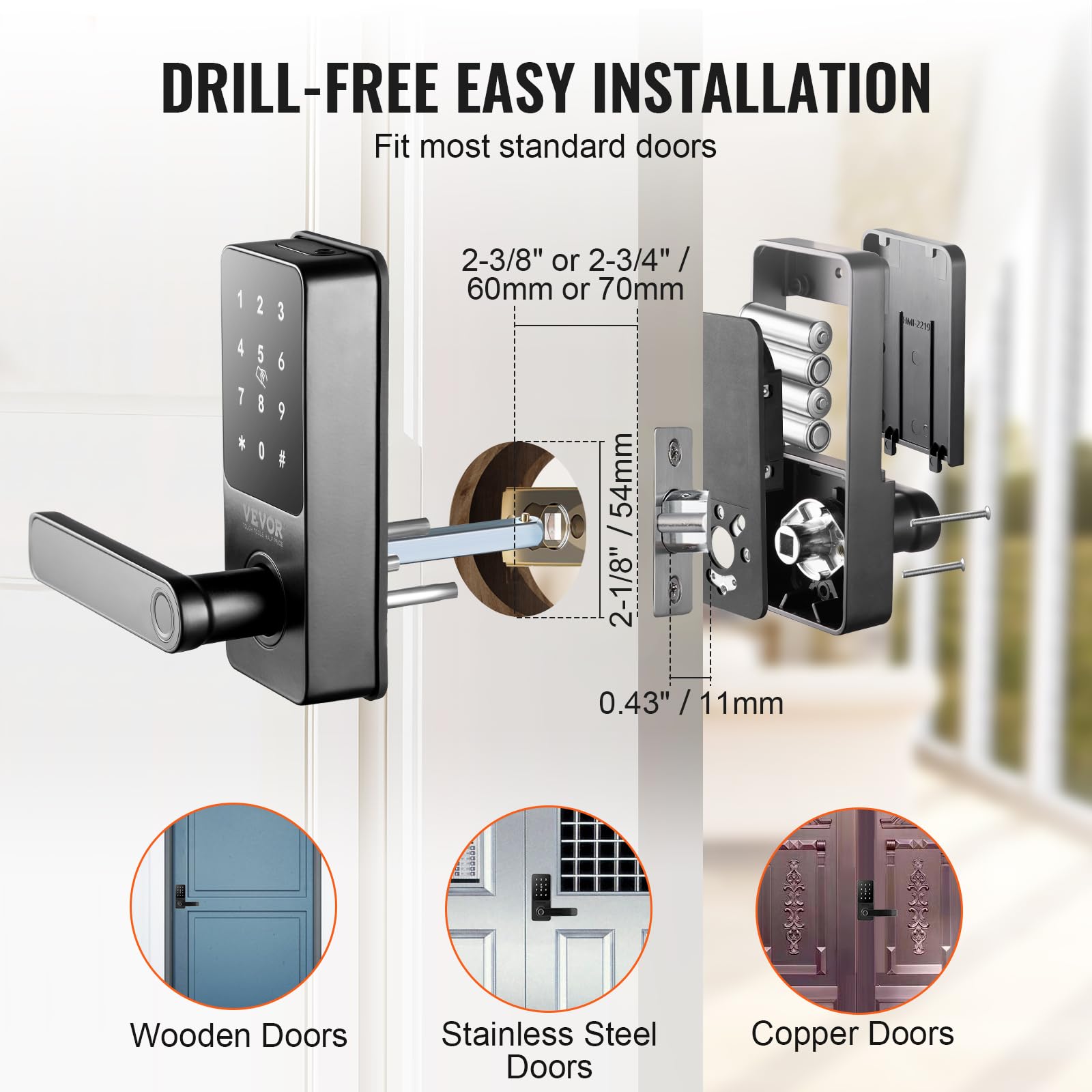 VEVOR 5-in-1 Smart Door Lock - Fingerprint, Keypad, Bluetooth & App Control Keyless Entry Deadbolt - Biometric Digital Door Handle for Home Security (Ideal for Front Doors, Apartments & Smart Homes)