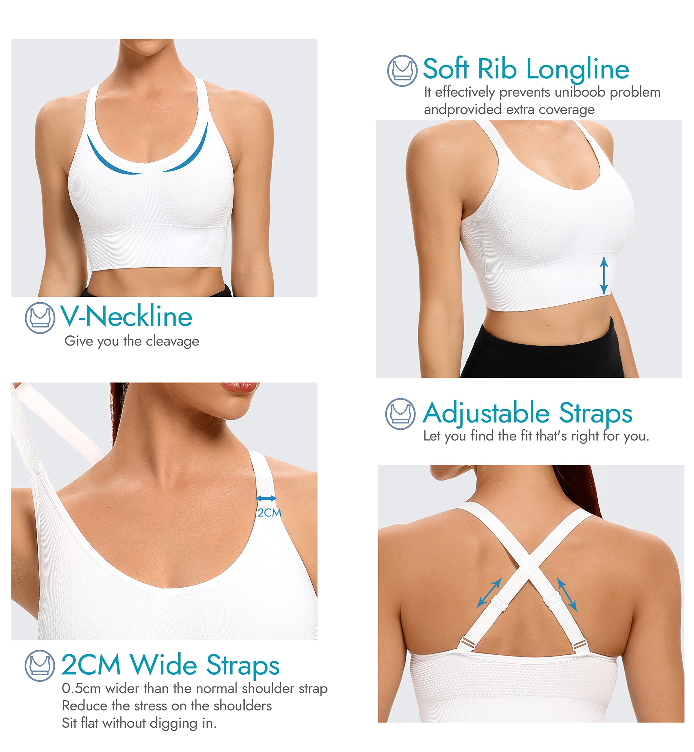 ANGOOL Women's Strappy Sports Bras - Medium Support Wirefree Yoga Bra for Running, Gym & Activewear | Comfortable Workout Top for Fitness & Yoga