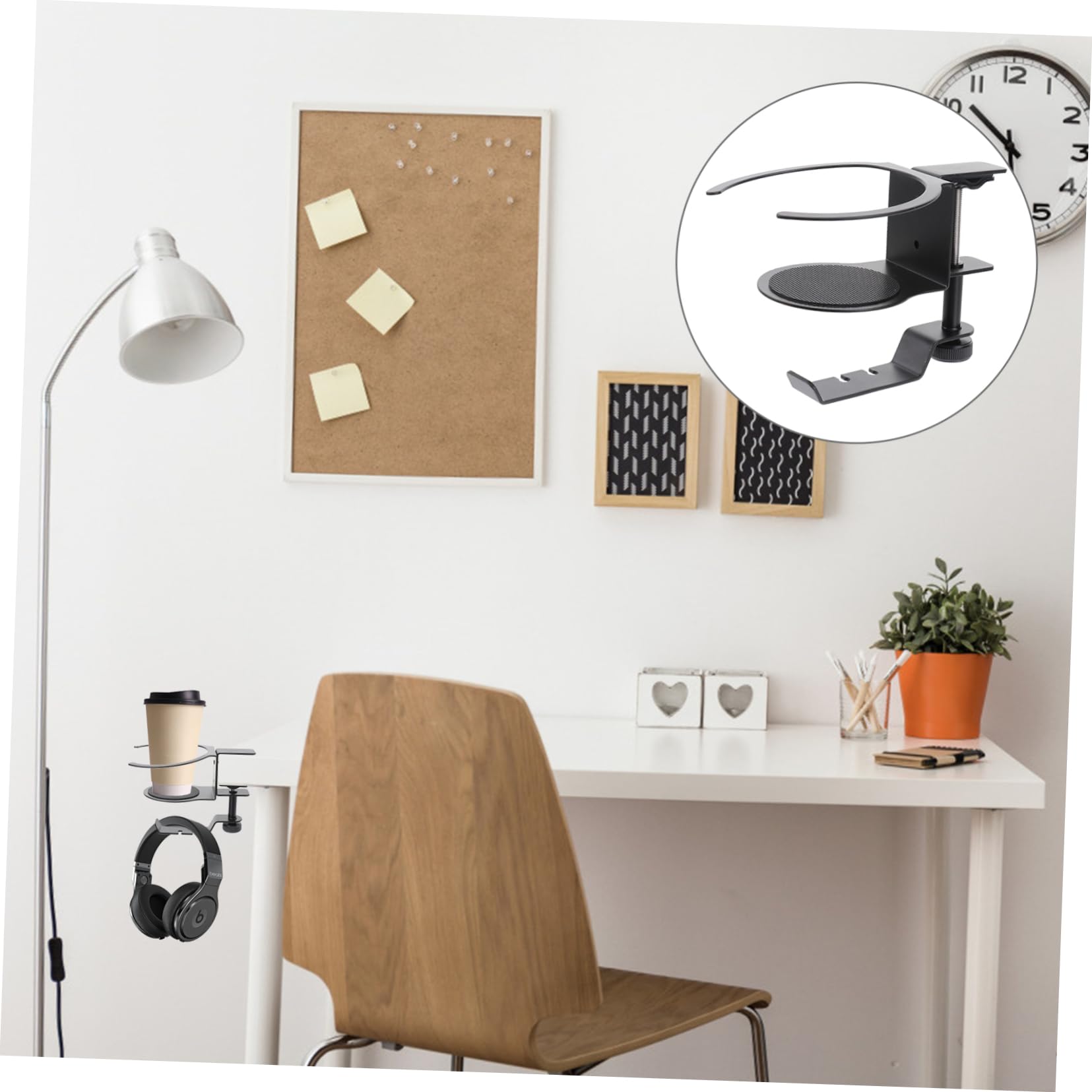 Premium OSALADI 6-Piece Metal Headset Cup Stand - Durable Headphone Holder & Drink Caddy for Gaming, Office, and Home Organization (Black) - Perfect for Desk Accessories and Workspace Organization