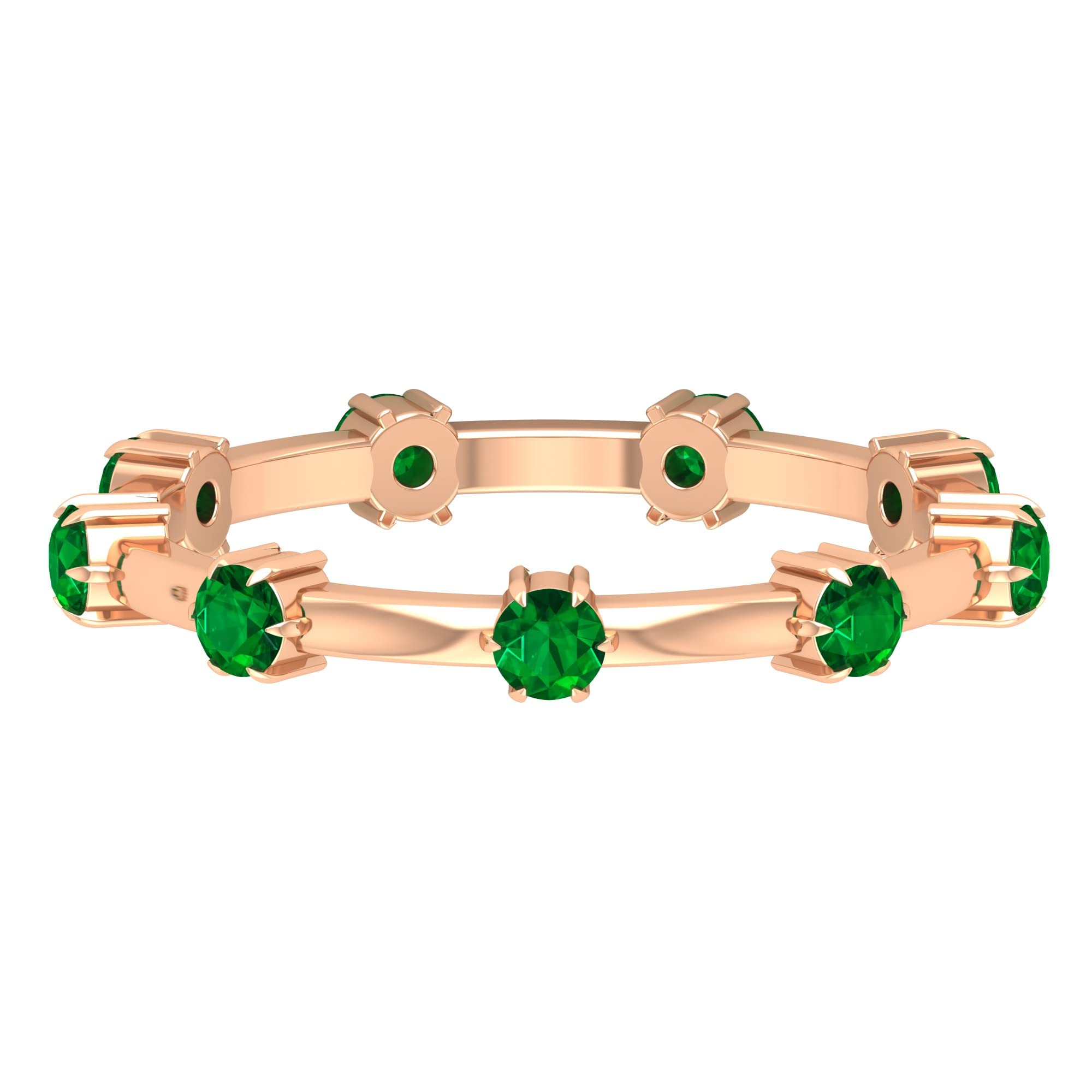 3/4 CT Emerald Band Ring for Women - 14K Solid Gold Minimalist May Birthstone Ring | Elegant Green Emerald Jewelry for Everyday Wear, Gift & Special Occasions