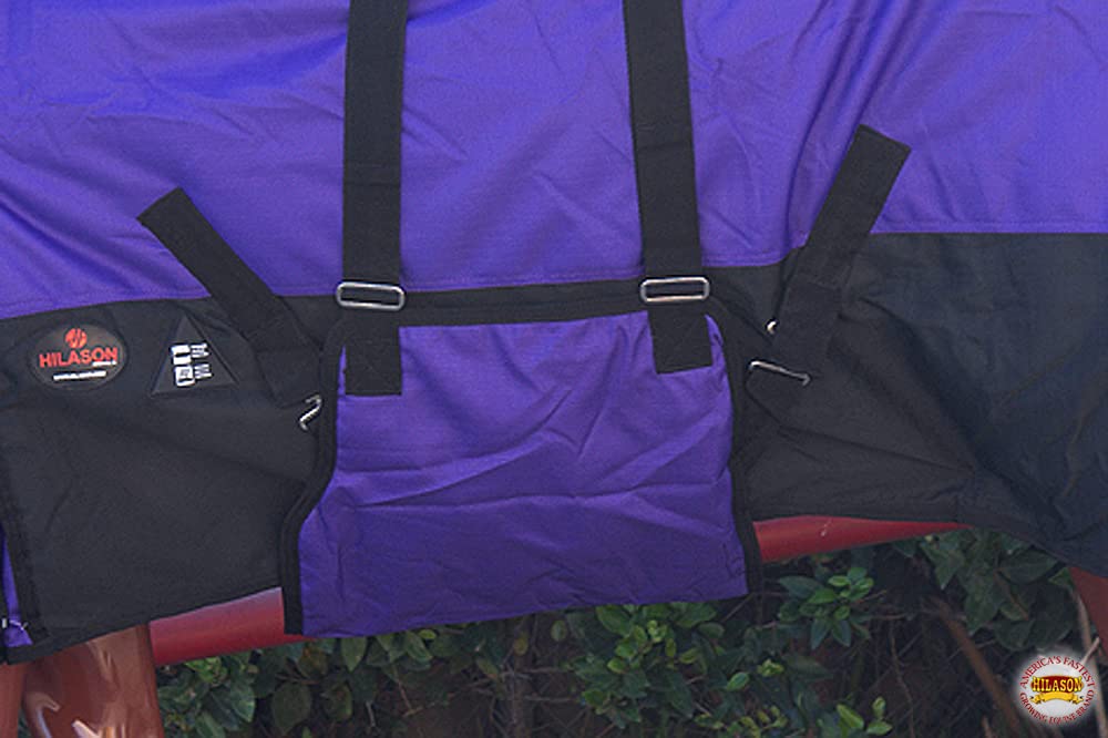 HILASON 1200D Winter Waterproof Poly Horse Blanket with Belly Wrap - 66 Inches, Purple | Heavy Duty Horse Rug for Cold Weather | Ideal for Trail Riding, Stable Use & Outdoor Protection