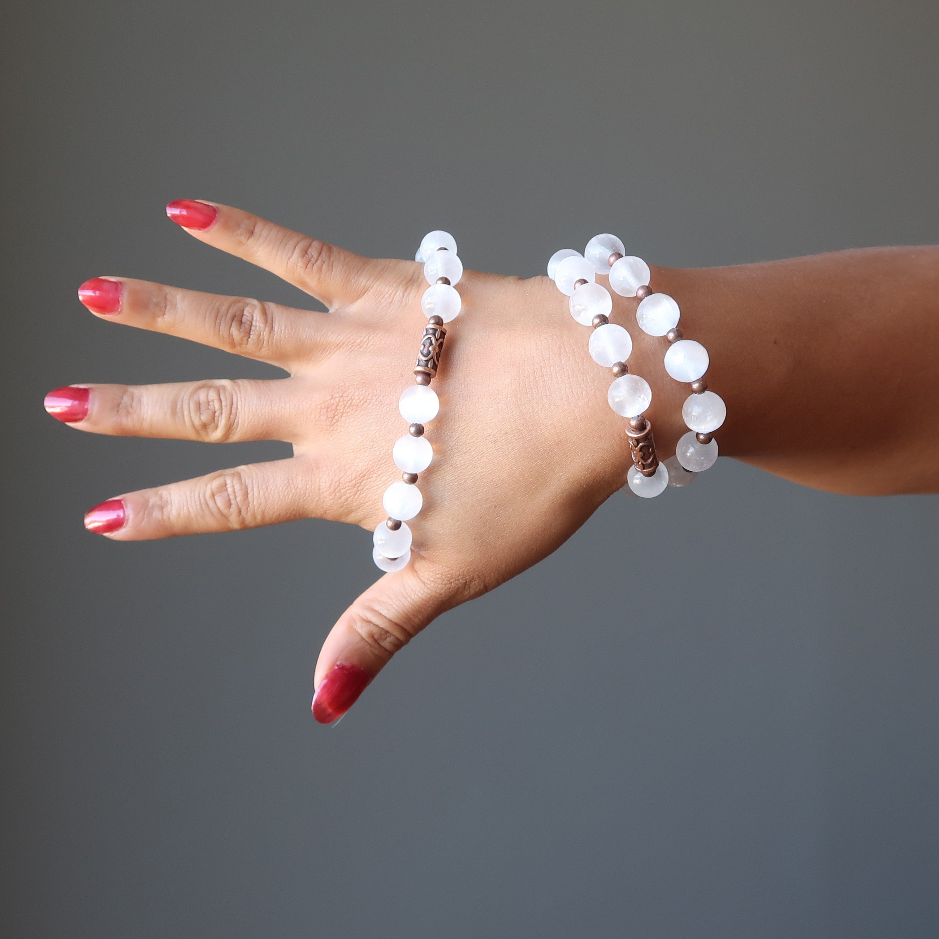 Selenite Healing Crystal Bracelet with Antiqued Copper - Spiritual Energy, Chakra Balancing & Stress Relief - Perfect for Meditation, Yoga & Positive Vibes