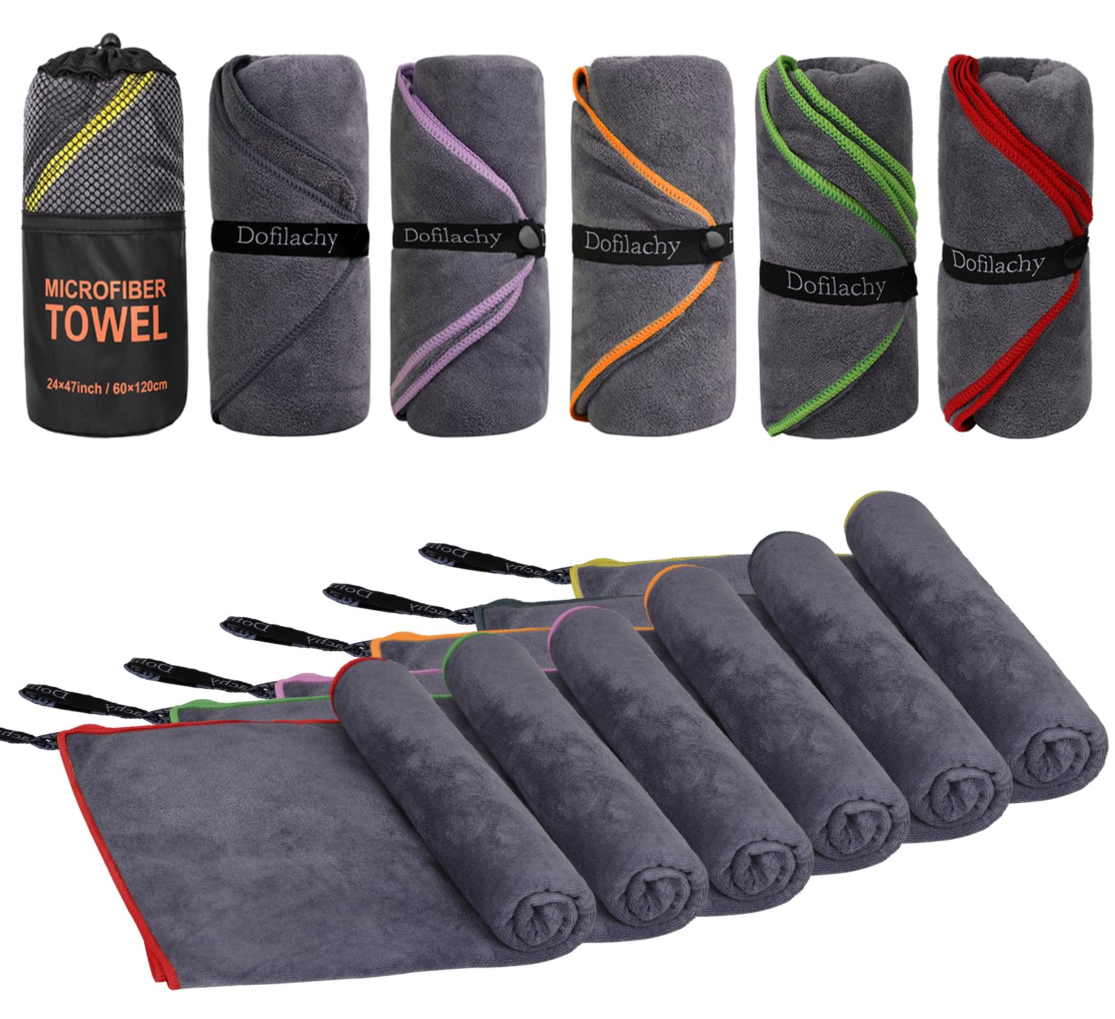 Dofilachy 6 Pack Quick Dry Microfiber Camping Towels - Large 24