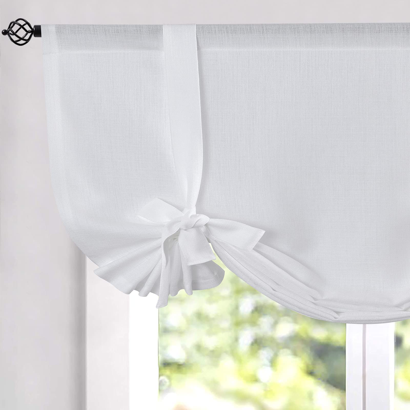 Jinchan Semi-Sheer Tie-Up Valance Curtains - 45