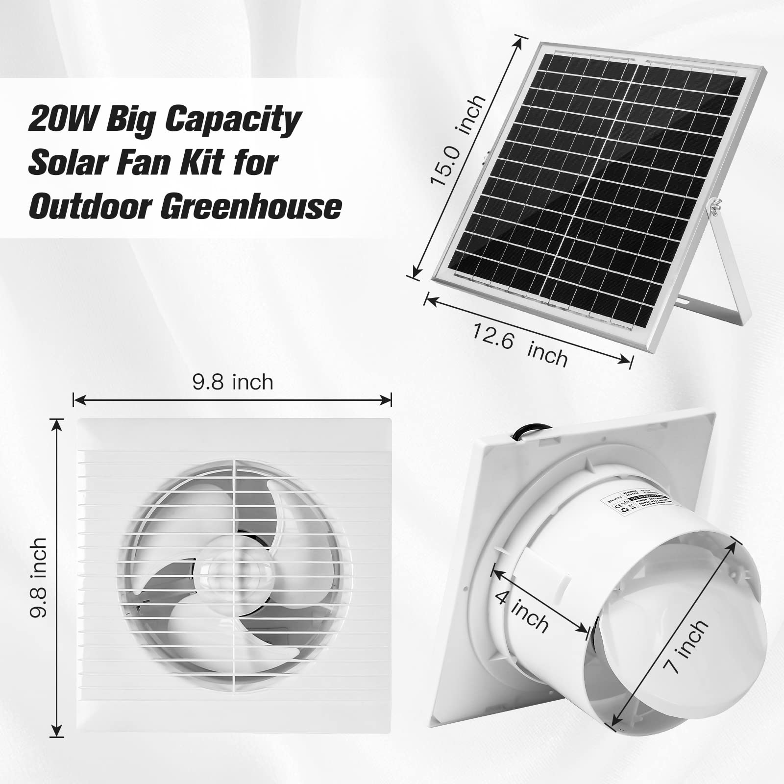 20W Solar Powered Exhaust Fan with 8